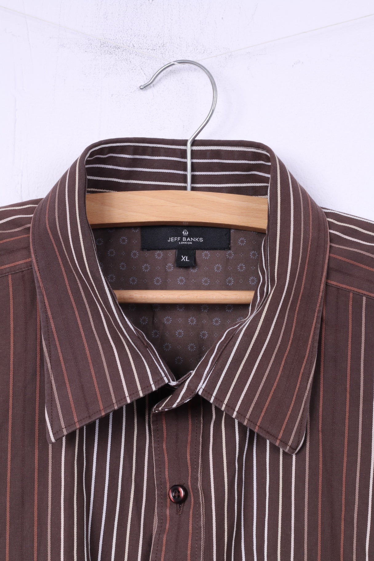Jeff Banks London Mens XL Casual Shirt Brown Striped Long Sleeve Cotton Top - Image 2