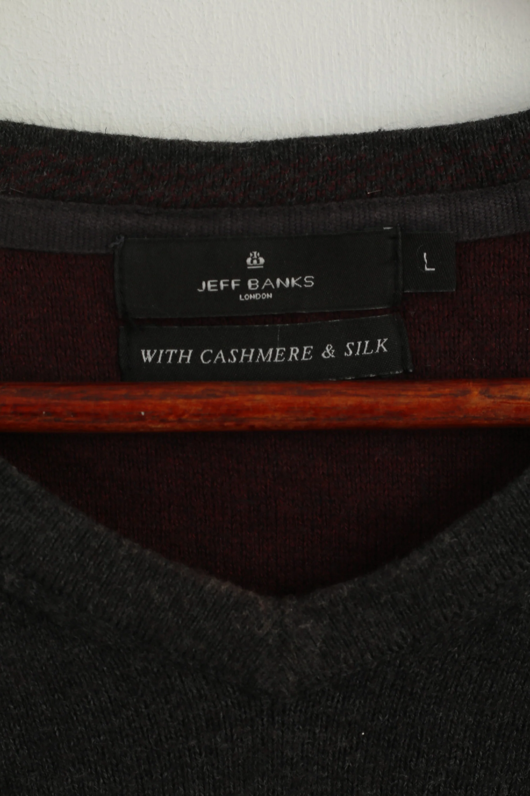 Jeff Banks Men L (M) Jumper Gray Cotton V Neck Stretch Light Classic Sweater - Image 5