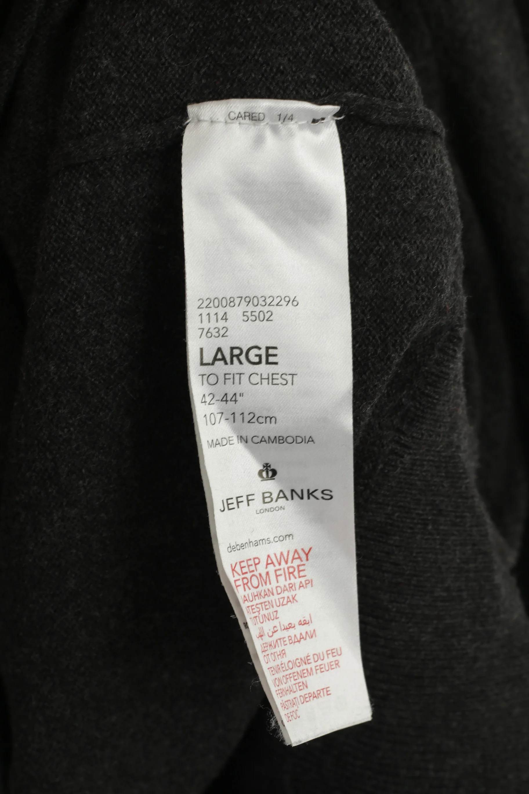 Jeff Banks Men L (M) Jumper Gray Cotton V Neck Stretch Light Classic Sweater - Image 6