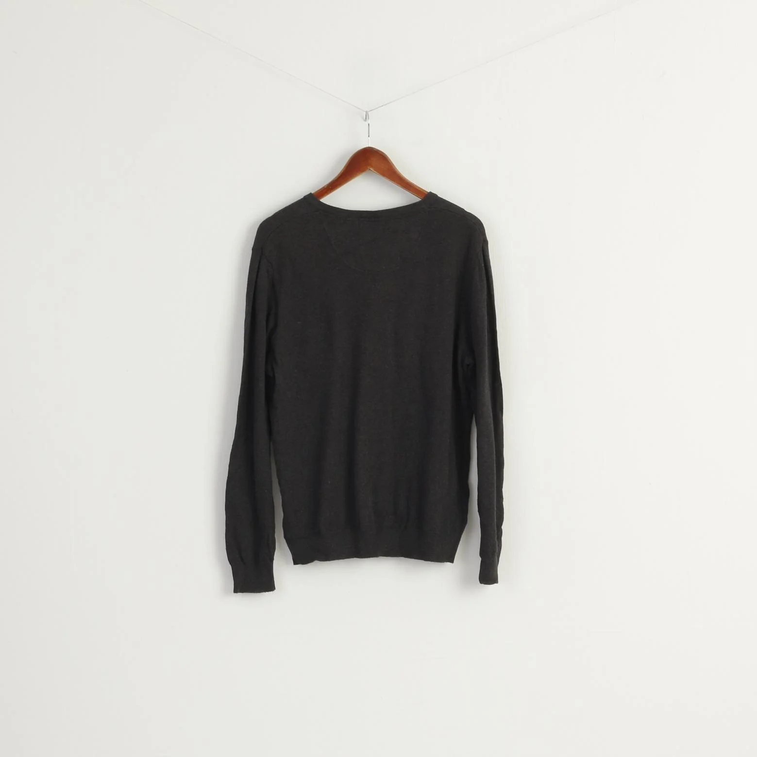 Jeff Banks Men L (M) Jumper Gray Cotton V Neck Stretch Light Classic Sweater - Image 7