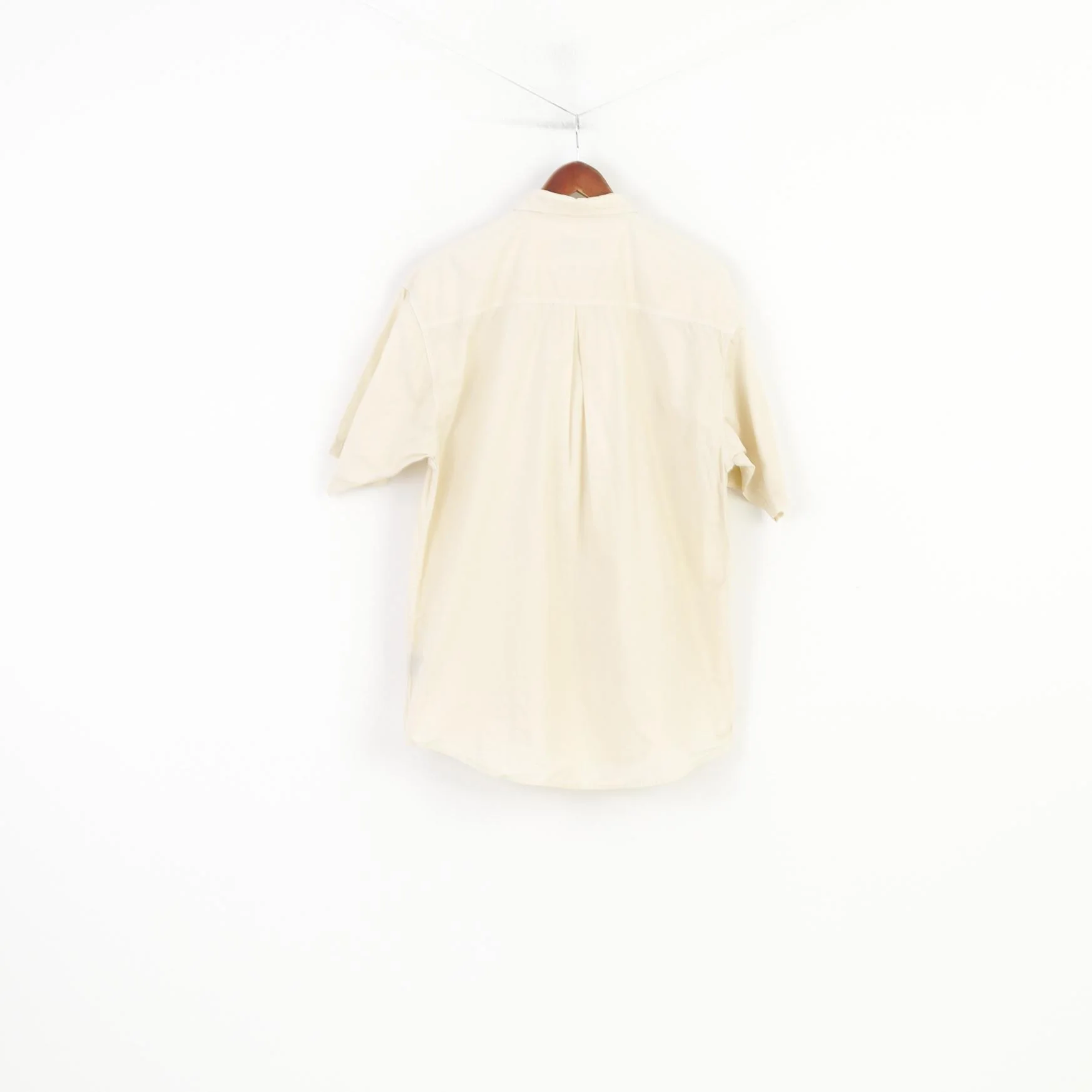 Jinglers Men L Casual Shirt Beige Cotton Short Sleeve Pockets Bottoms Collar Vintage Top - Image 7