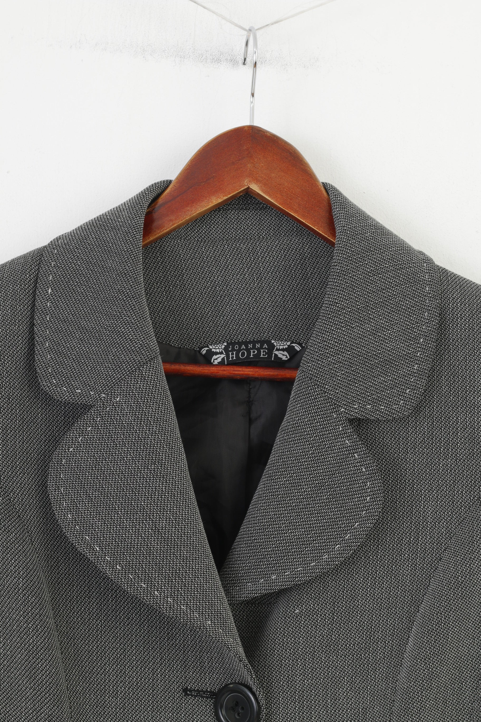 Joanna Hope Woman 14 L Jacket Viscose Bottoms Collar Blazer Black Vintage Shoulder Pads Top - Image 2