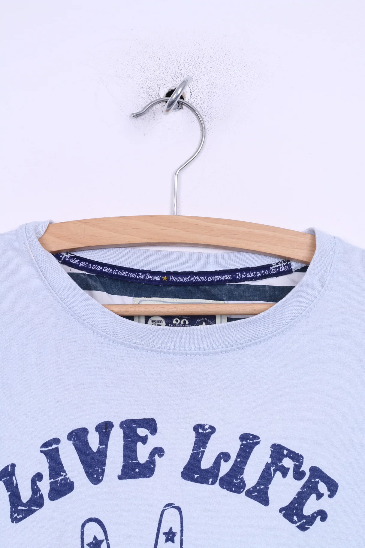 Joe Browns Dynamic Tees Mens M T-Shirt Crew Neck Graphic Blue Live Life Regret Nothing - Image 2