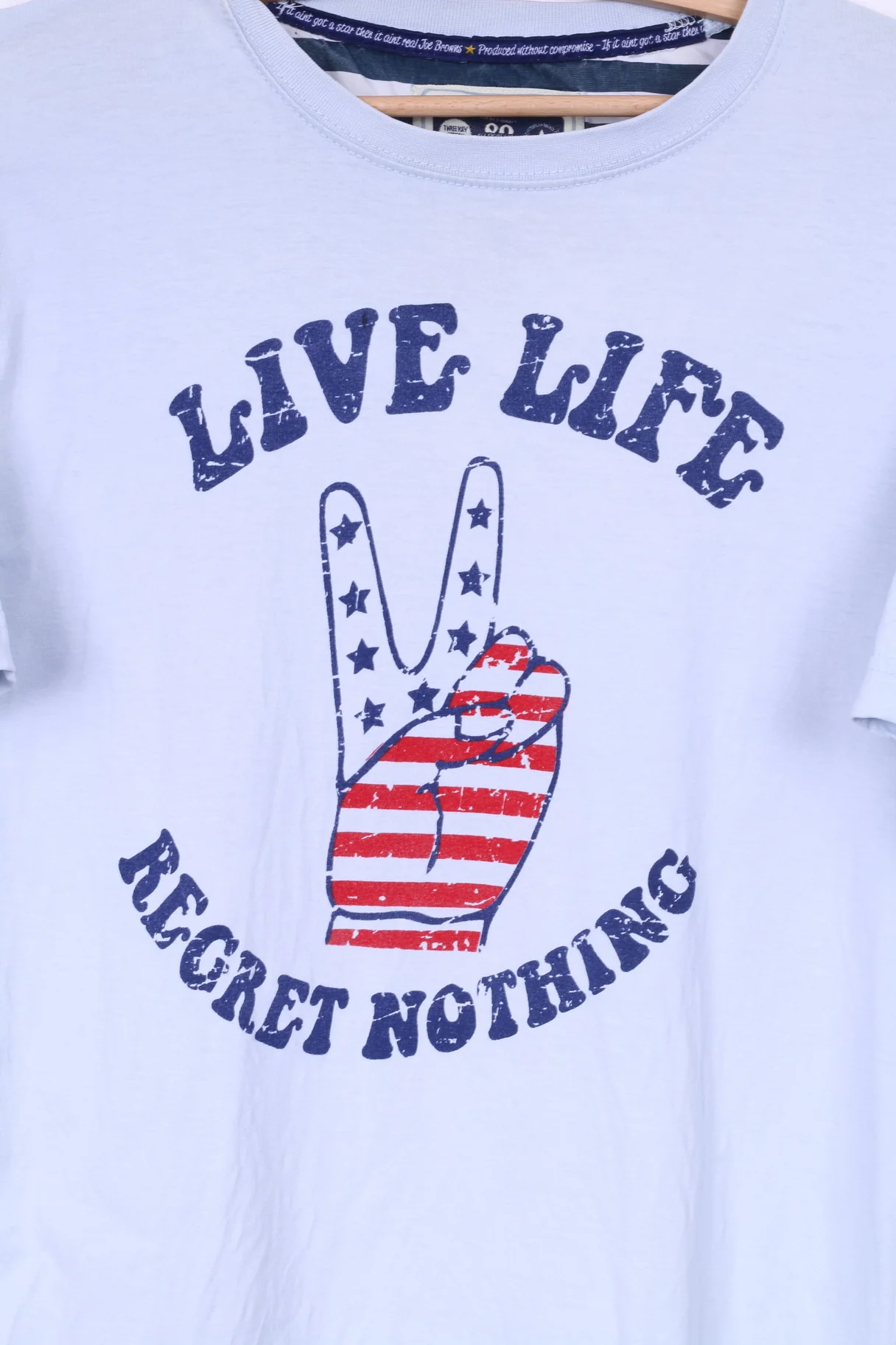 Joe Browns Dynamic Tees Mens M T-Shirt Crew Neck Graphic Blue Live Life Regret Nothing - Image 3