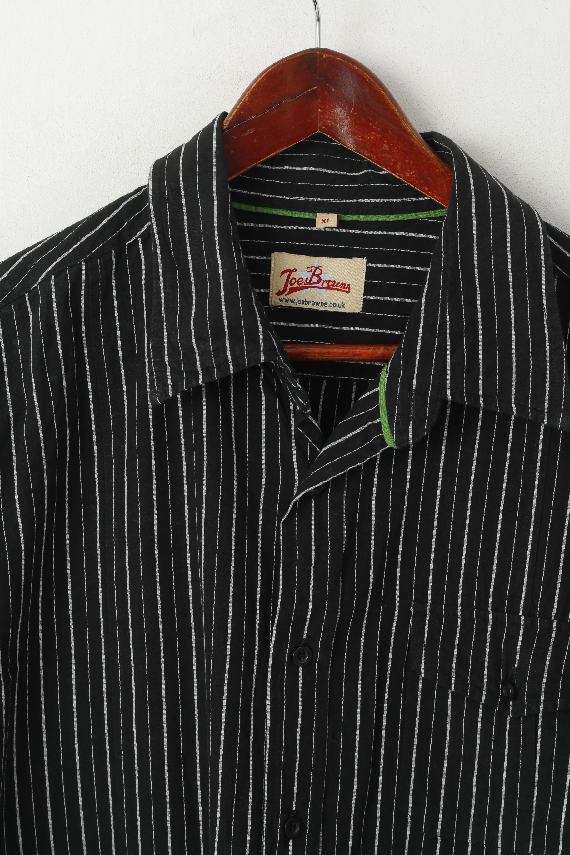 Joe Browns Men XL Casual Shirt Black Cotton Striped Embroidered Pocket Top - Image 3