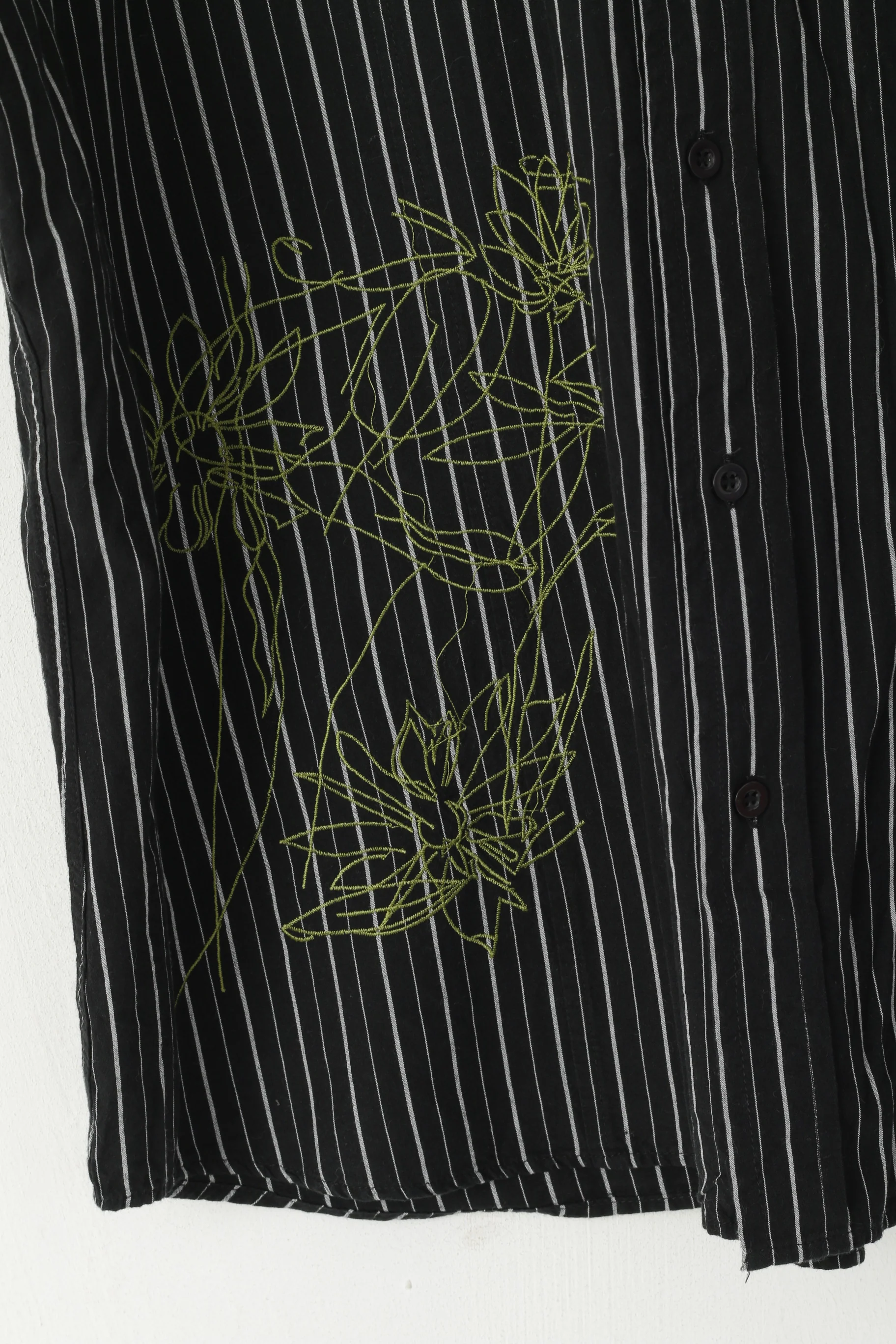 Joe Browns Men XL Casual Shirt Black Cotton Striped Embroidered Pocket Top - Image 4
