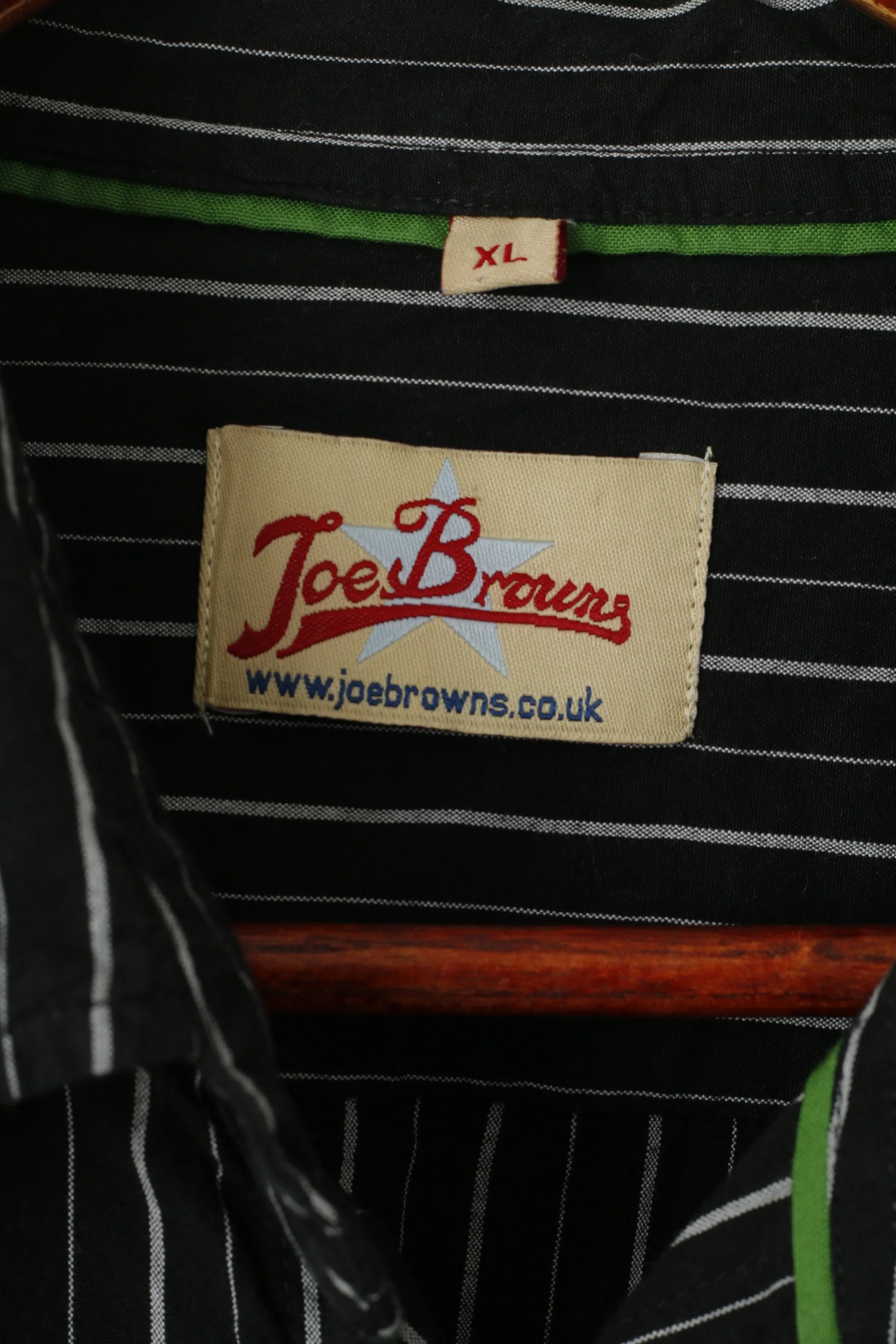 Joe Browns Men XL Casual Shirt Black Cotton Striped Embroidered Pocket Top - Image 5