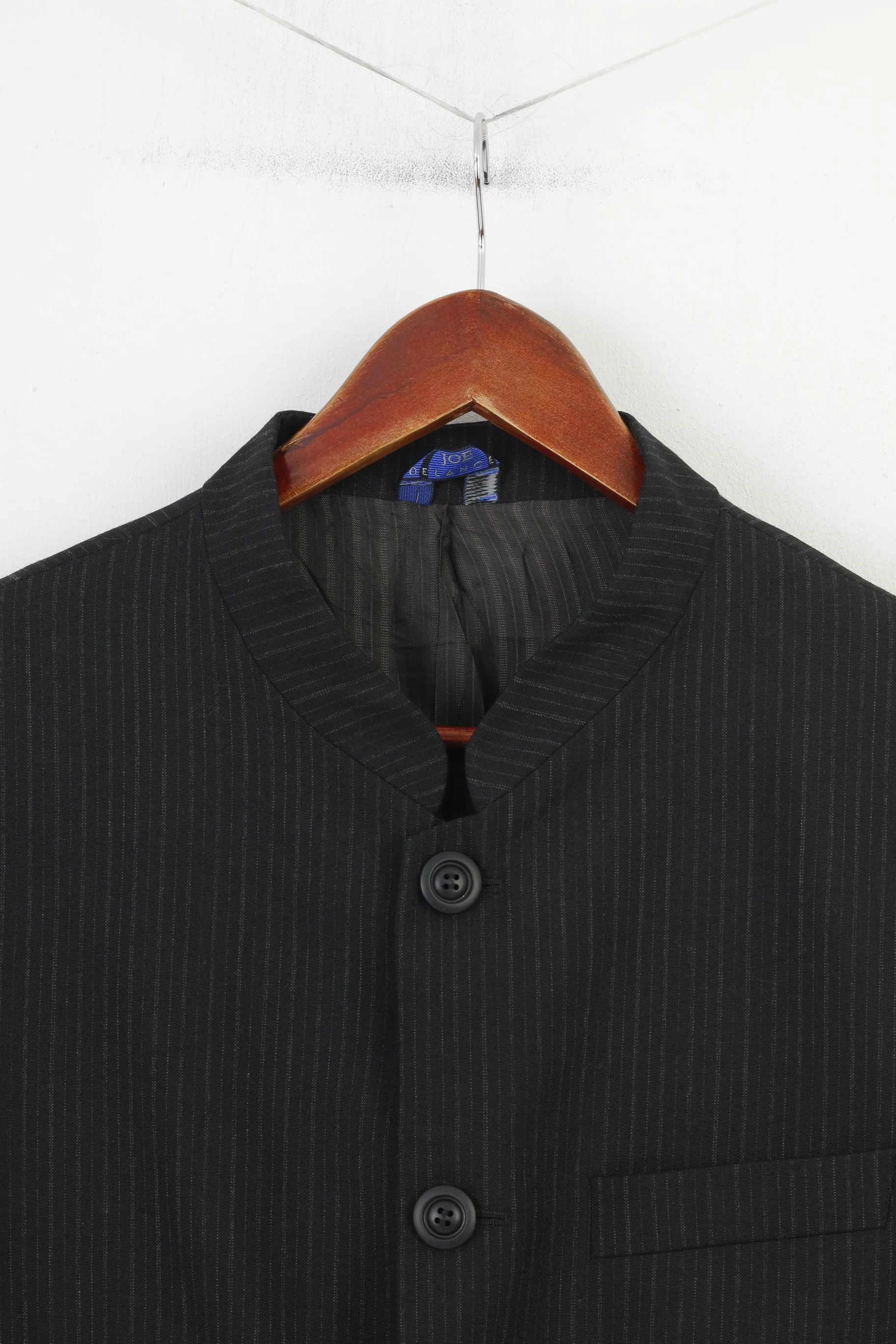 Joe Delancey Men 38 48 Blazer Black Striped Stand Up Collar Wool Single Breasted Vintage Jacket - Image 2