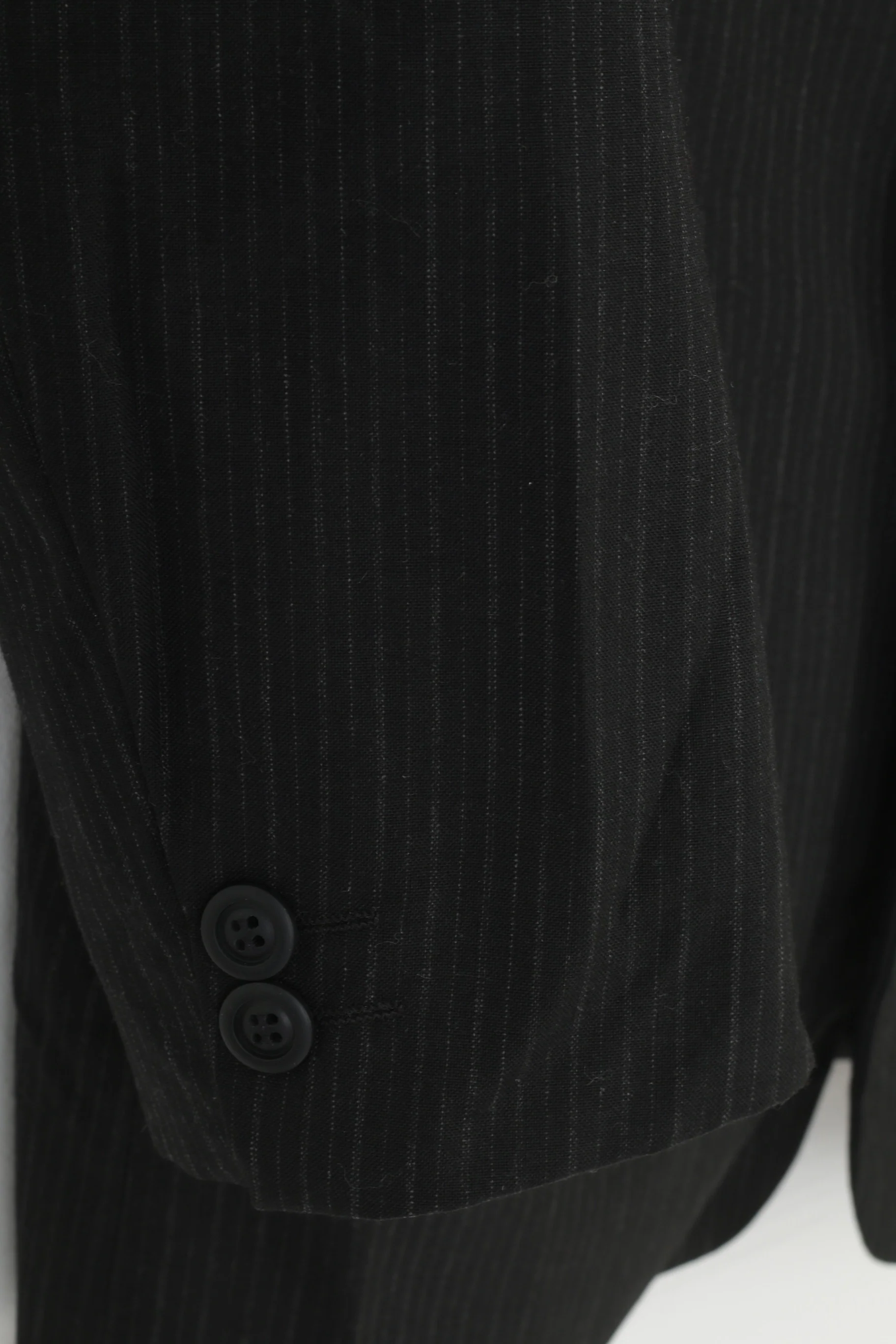 Joe Delancey Men 38 48 Blazer Black Striped Stand Up Collar Wool Single Breasted Vintage Jacket - Image 3