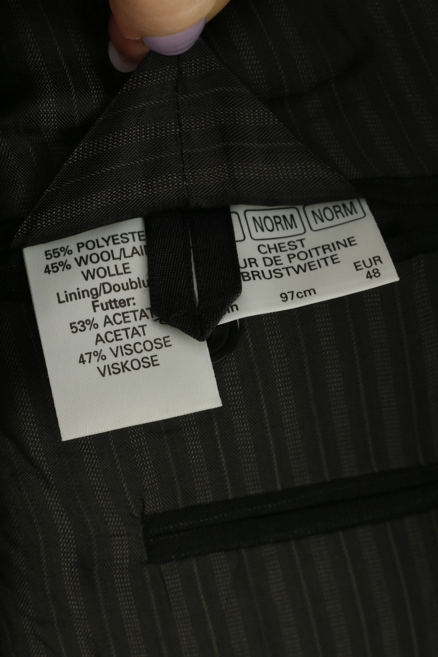 Joe Delancey Men 38 48 Blazer Black Striped Stand Up Collar Wool Single Breasted Vintage Jacket - Image 5