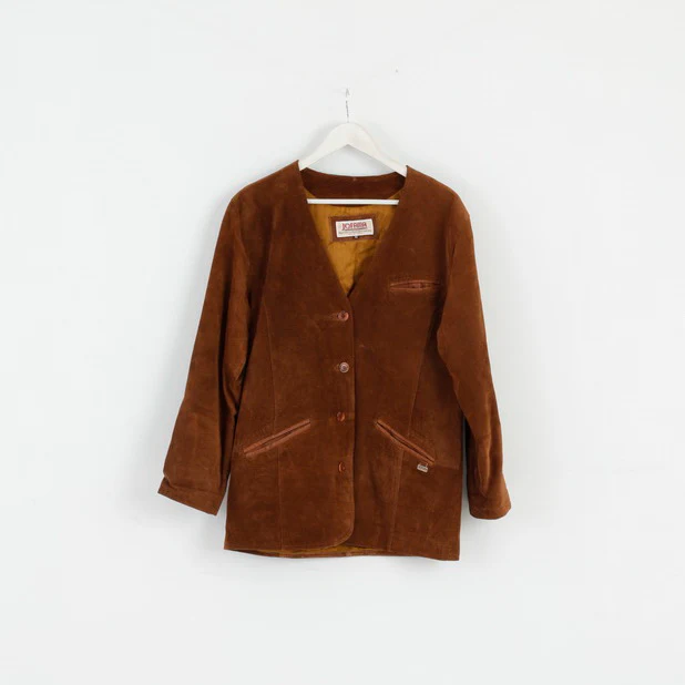 Jofama Women 40 M Leather Jacket Brown Suede Buttoned Classic Sweden Top - Image 2