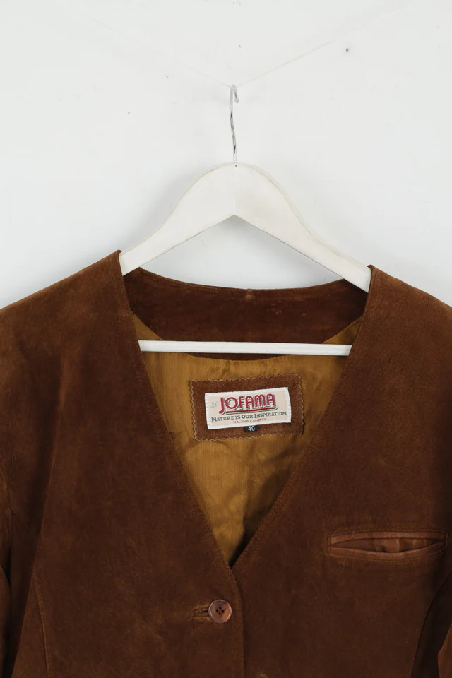 Jofama Women 40 M Leather Jacket Brown Suede Buttoned Classic Sweden Top - Image 3