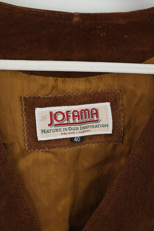 Jofama Women 40 M Leather Jacket Brown Suede Buttoned Classic Sweden Top - Image 4