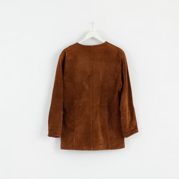 Jofama Women 40 M Leather Jacket Brown Suede Buttoned Classic Sweden Top - Image 7