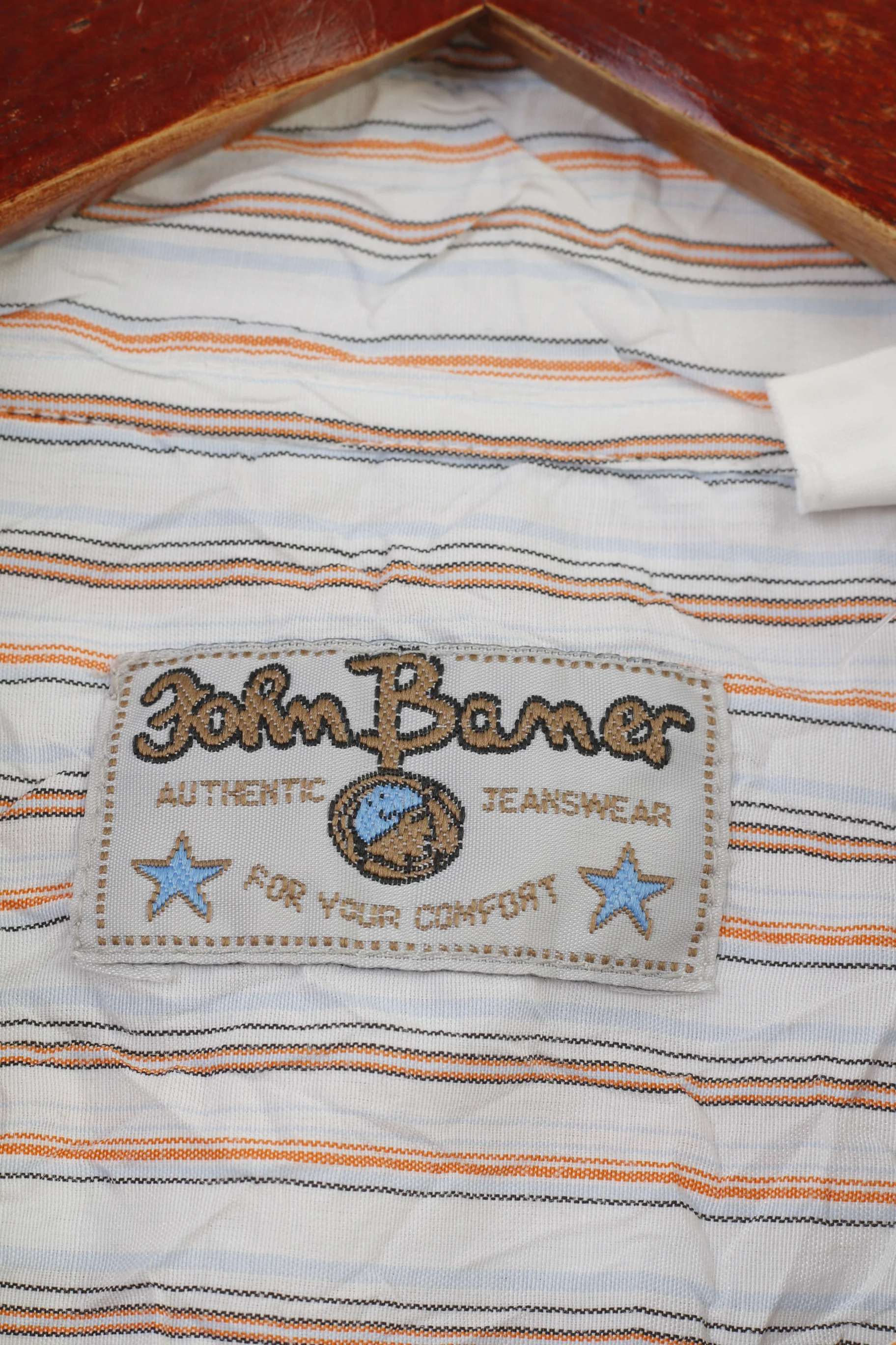 John Baner Men XL 41/42 Casual Shirt Striped Cotton Long Sleeve White Collar Vintage Top - Image 4