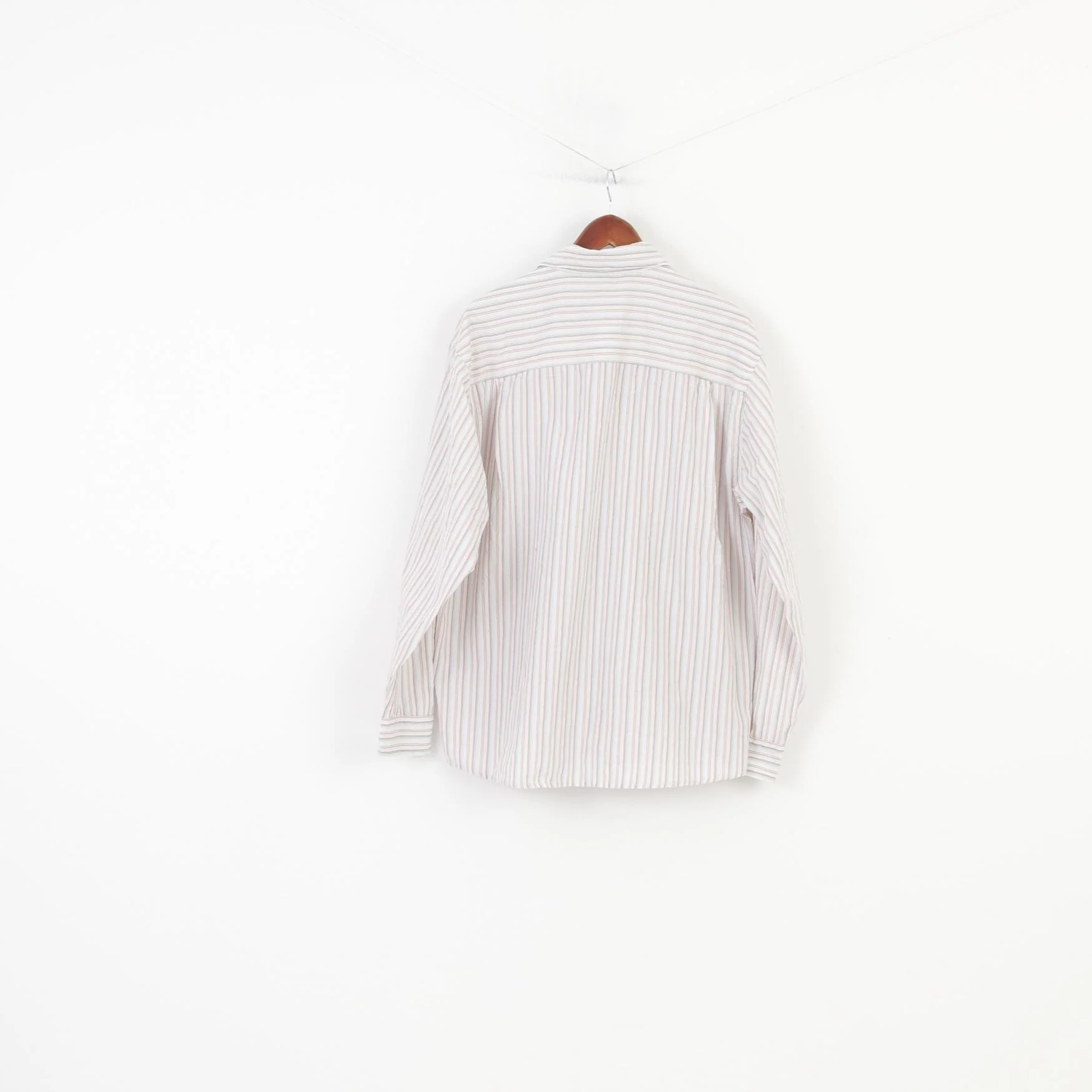 John Baner Men XL 41/42 Casual Shirt Striped Cotton Long Sleeve White Collar Vintage Top - Image 7