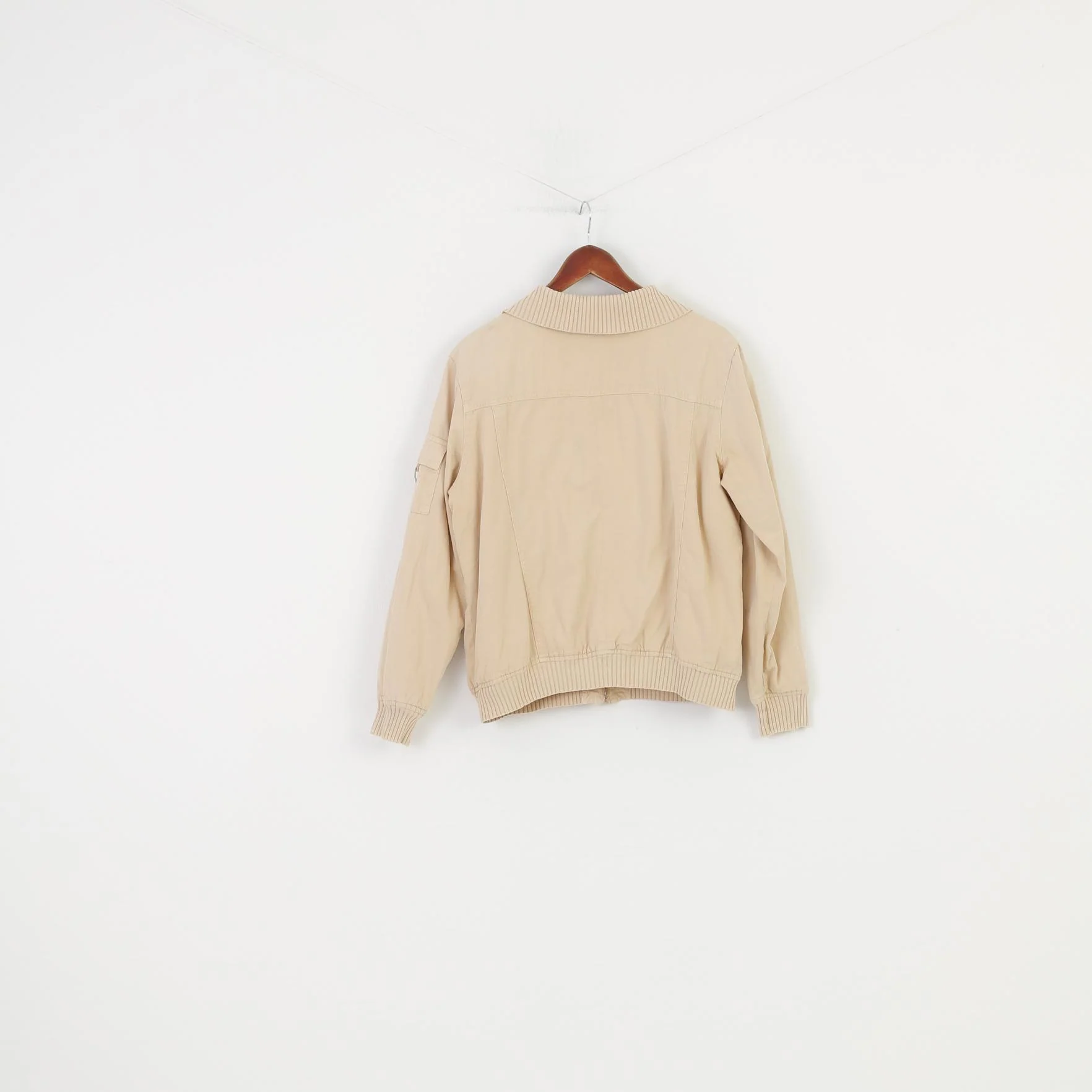 JOHN F. GEE Woman S Jacket Beige Cotton Collar Full Zipper Long Sleeve Vintage Pockets Sport Top - Image 8