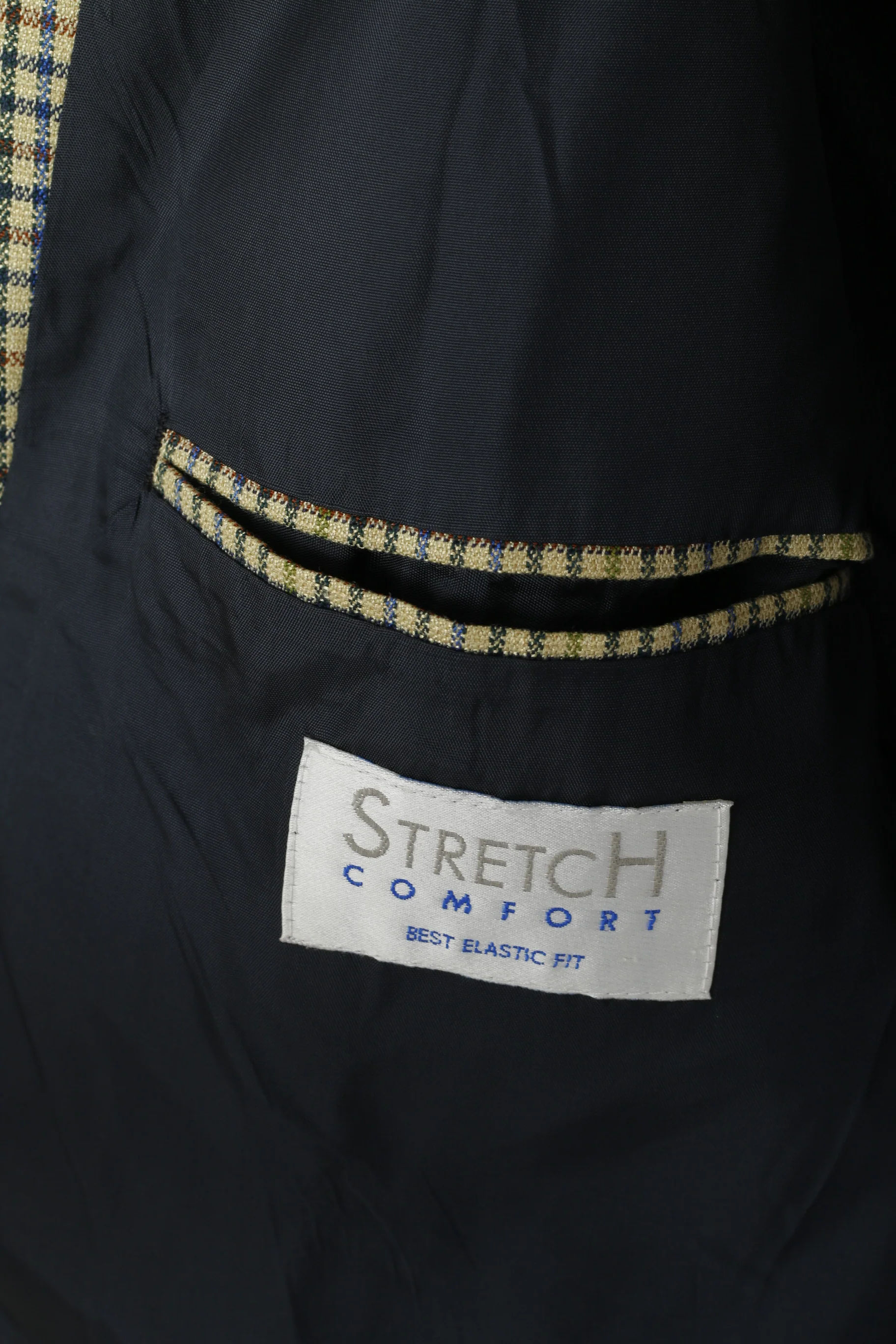 John Harris Men 28 46 Blazer Beige Checkered Wool Silk Vintage 90s Stretch Fit Jacket - Image 7