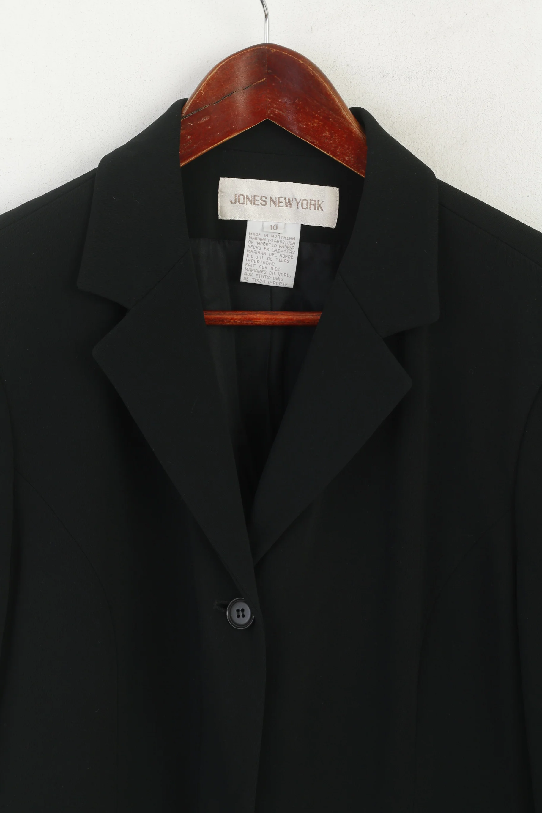 Jones New York Women 10 M Blazer Black Shiny  Triacetate Single Breasted Long Jacket - Image 3