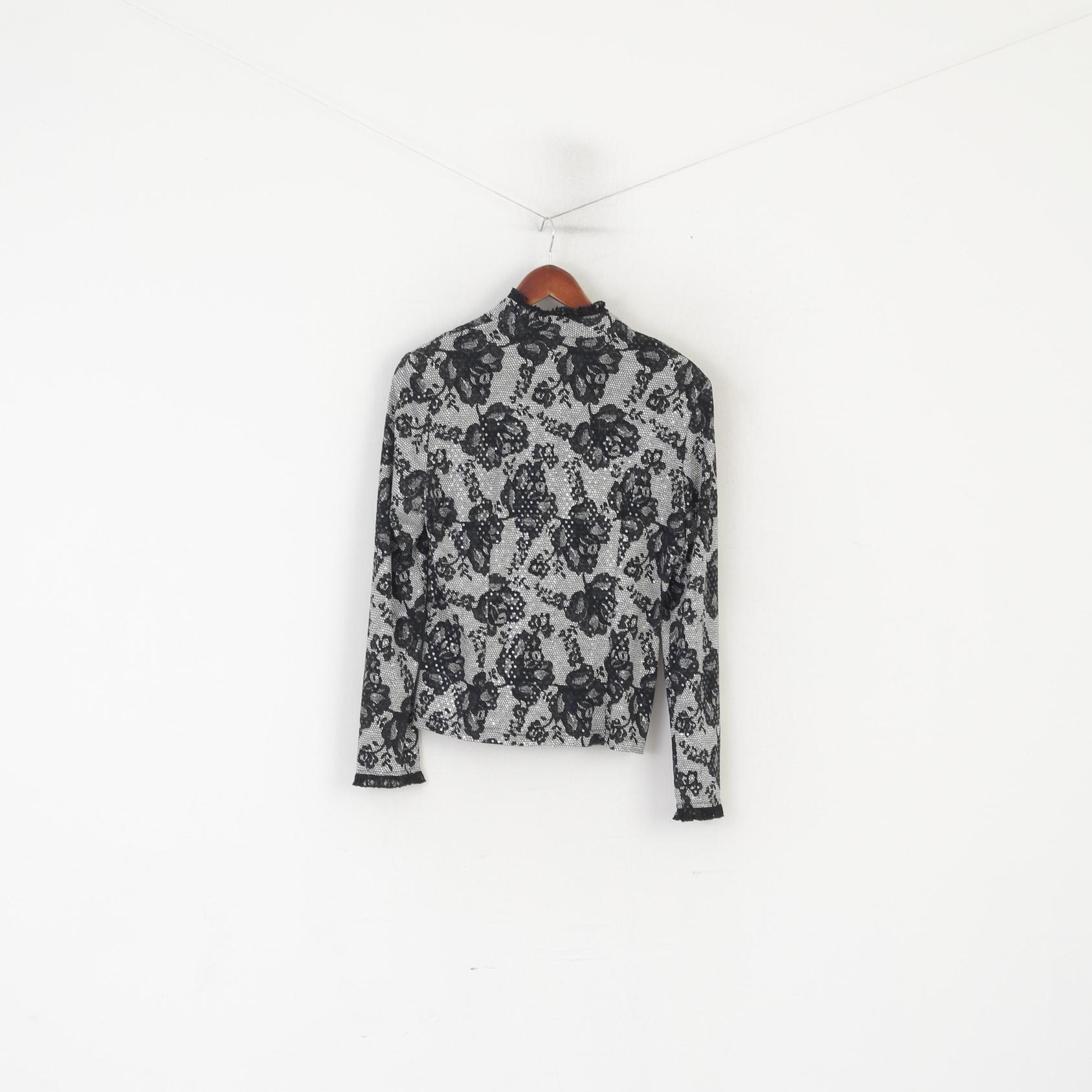 Joseph Ribkoff Women 14 40 Blazer Black Shiny Floral Full Zipper Elegant Designer Blouse - Image 8