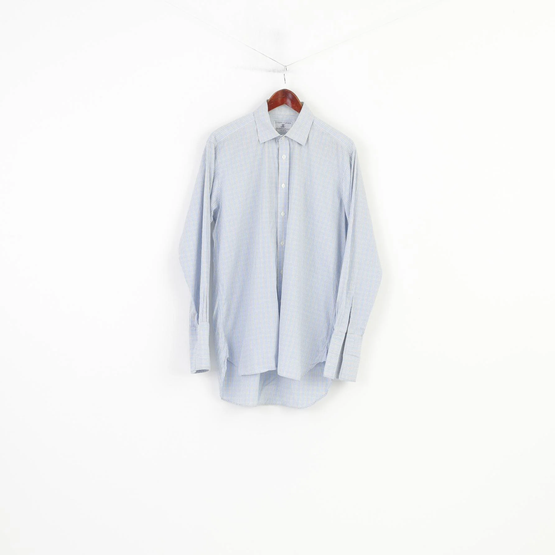 Joseph Turner Men 34 16 Casual Shirt Cotton Cuffs Long Sleeve Collar Checkered Classic Top