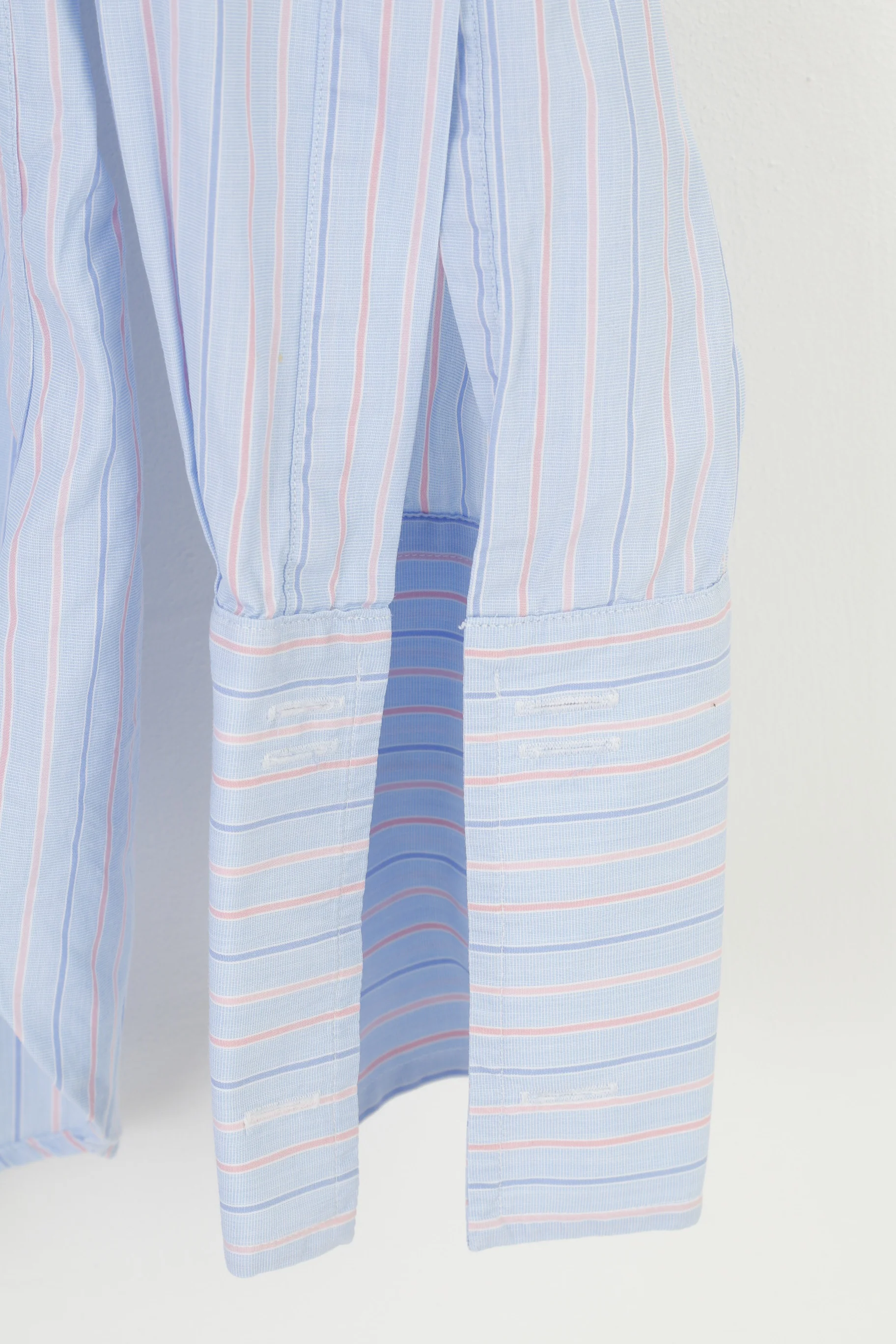 Joseph Turner Men 38 19 3XL Casual Shirt Striped Blue Long Sleeve Collar Cotton Cufflinks Classic Top - Image 3
