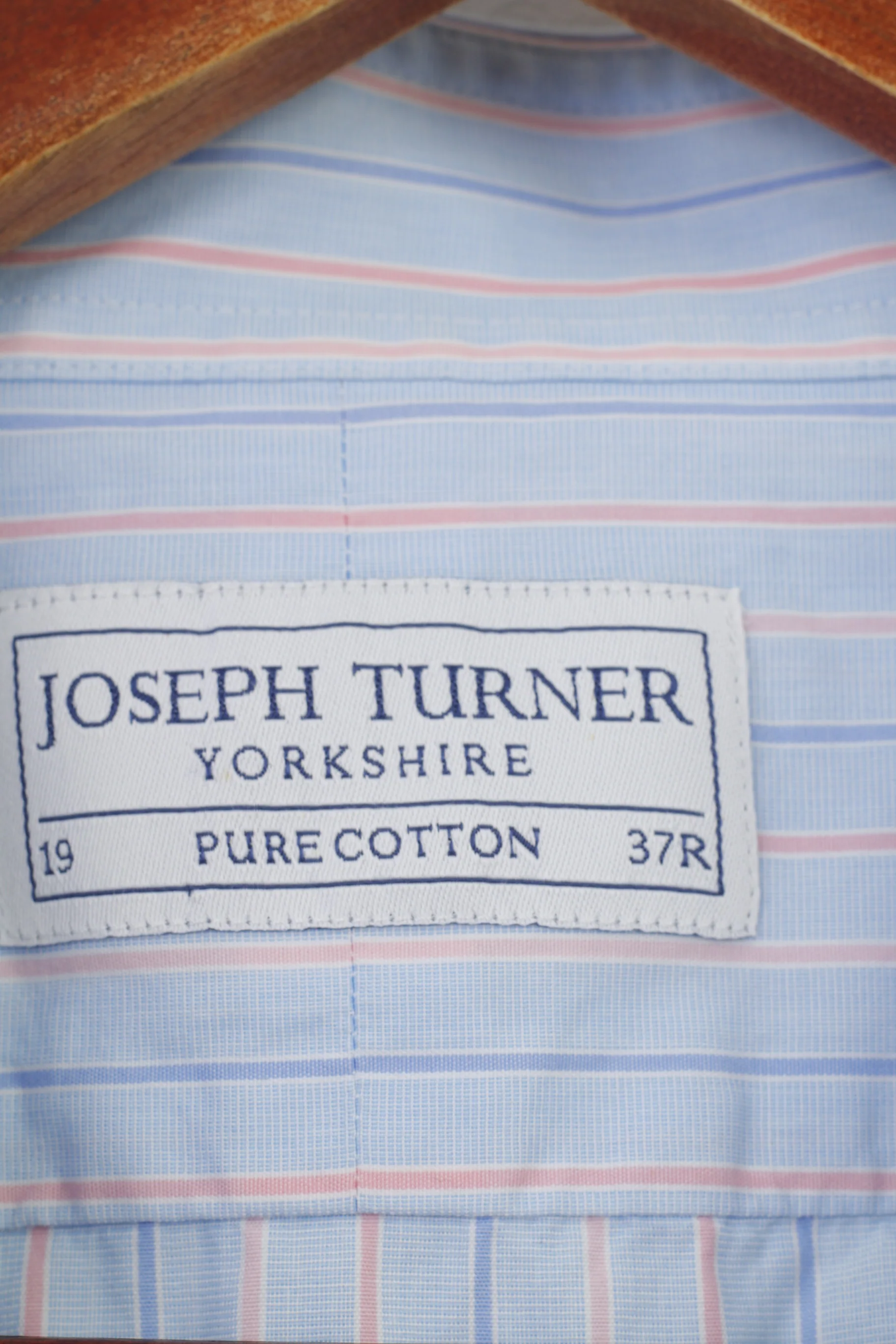 Joseph Turner Men 38 19 3XL Casual Shirt Striped Blue Long Sleeve Collar Cotton Cufflinks Classic Top - Image 4