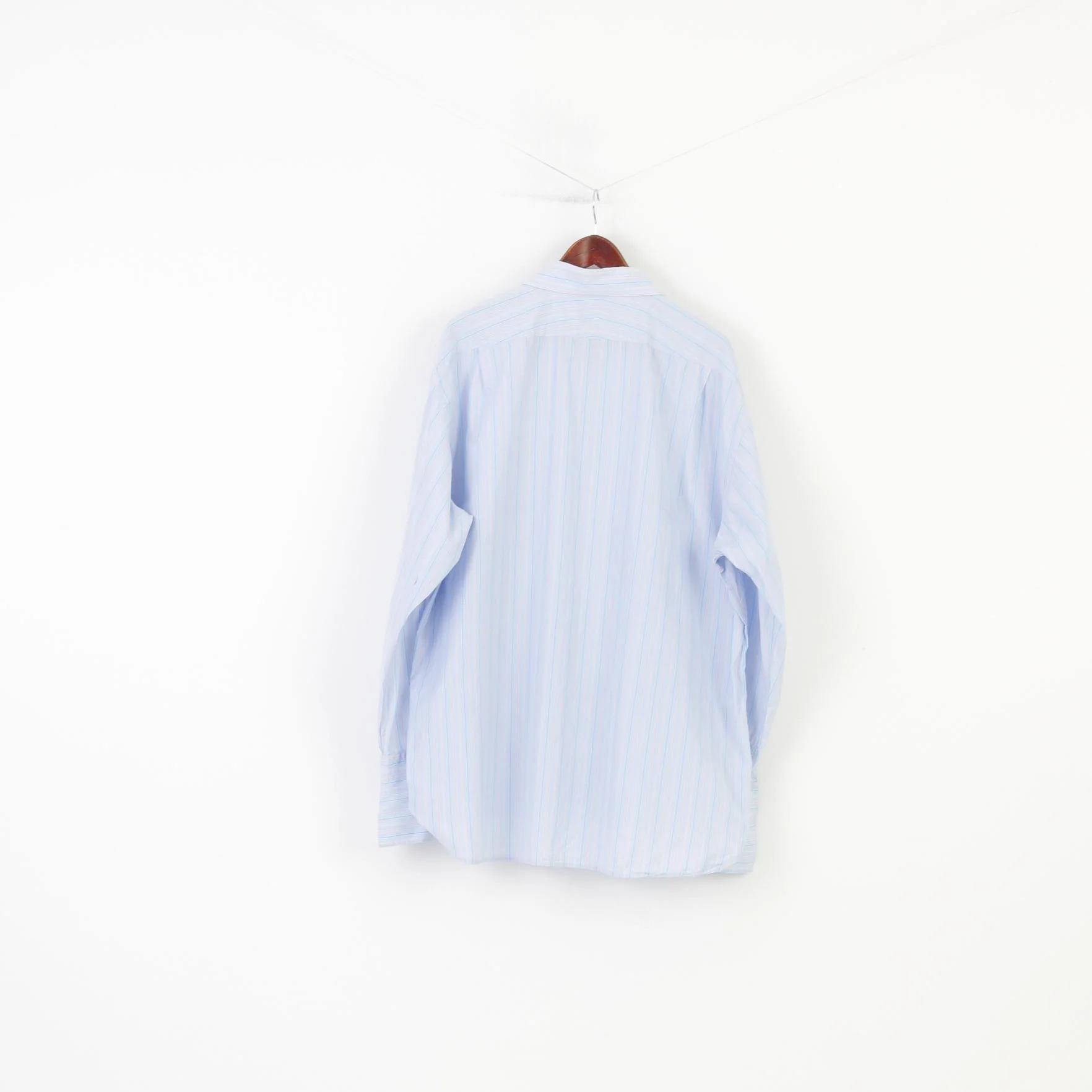 Joseph Turner Men 38 19 3XL Casual Shirt Striped Blue Long Sleeve Collar Cotton Cufflinks Classic Top - Image 6