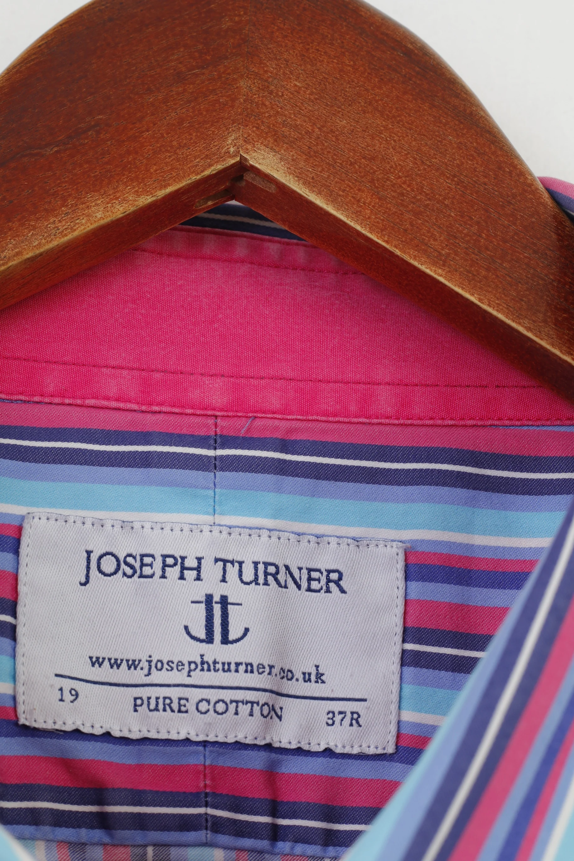 Joseph Turner Men 37R Casual Shirt Cotton Striped Blue Pink Buttons Collar  Long Sleeve Top - Image 4