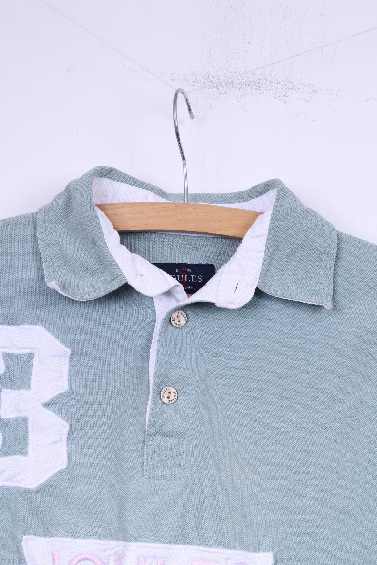 Joules Clothing Men S Polo Shirt Green Pink Cotton Vintage Buttons Detailed #3 Top - Image 2