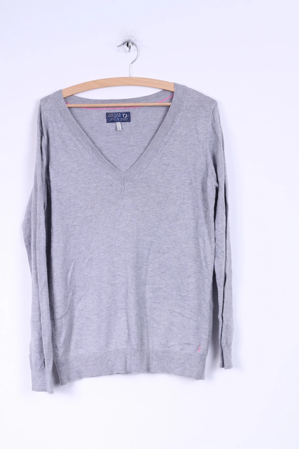 Joules Knitwear Womens 14 XL Jumper V Neck Sweater Grey Cotton