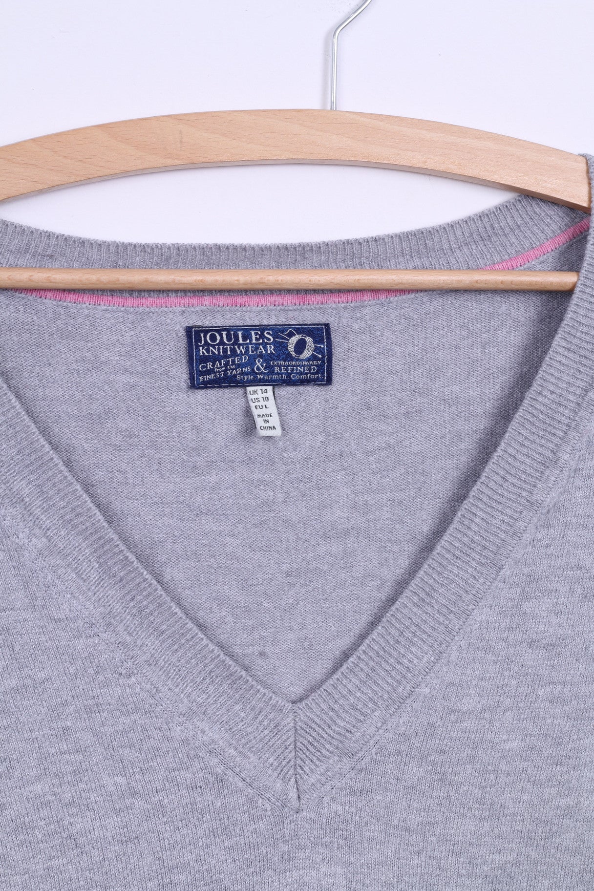 Joules Knitwear Womens 14 XL Jumper V Neck Sweater Grey Cotton - Image 3