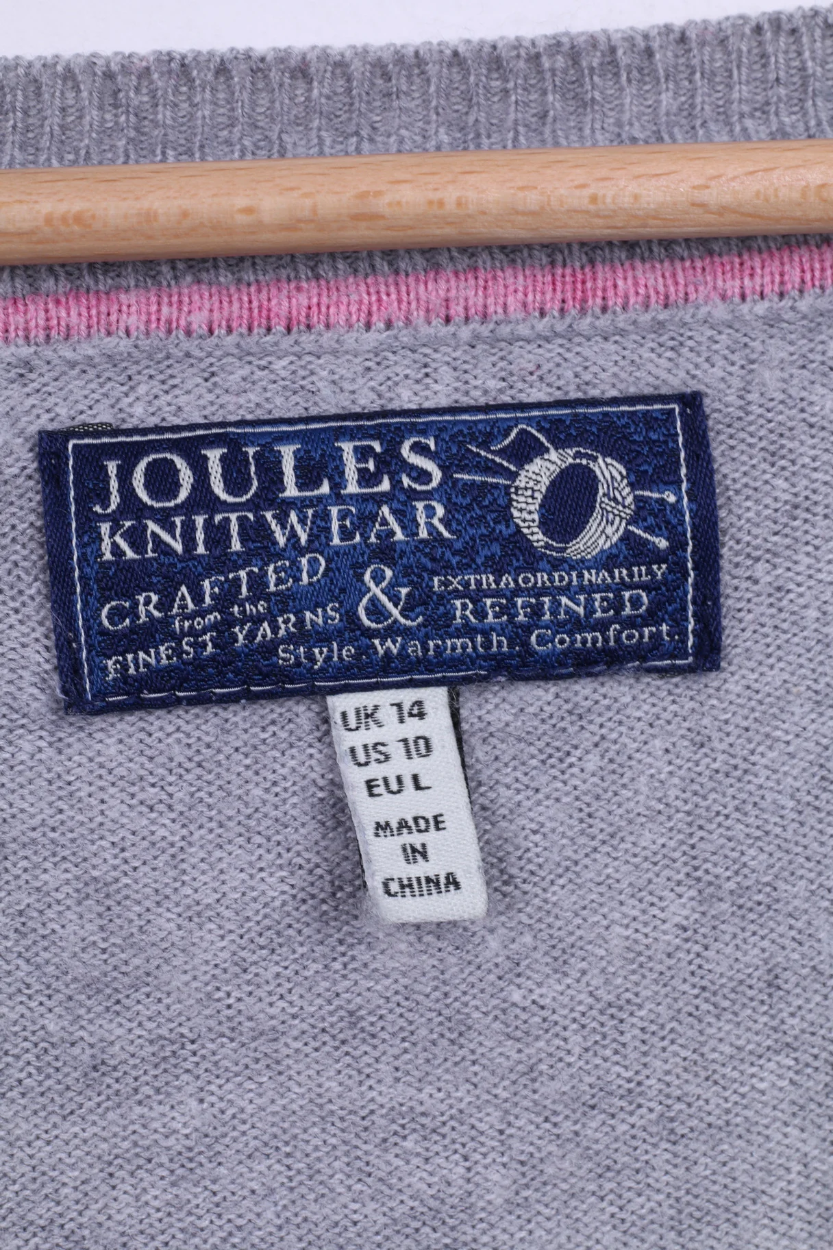 Joules Knitwear Womens 14 XL Jumper V Neck Sweater Grey Cotton - Image 4