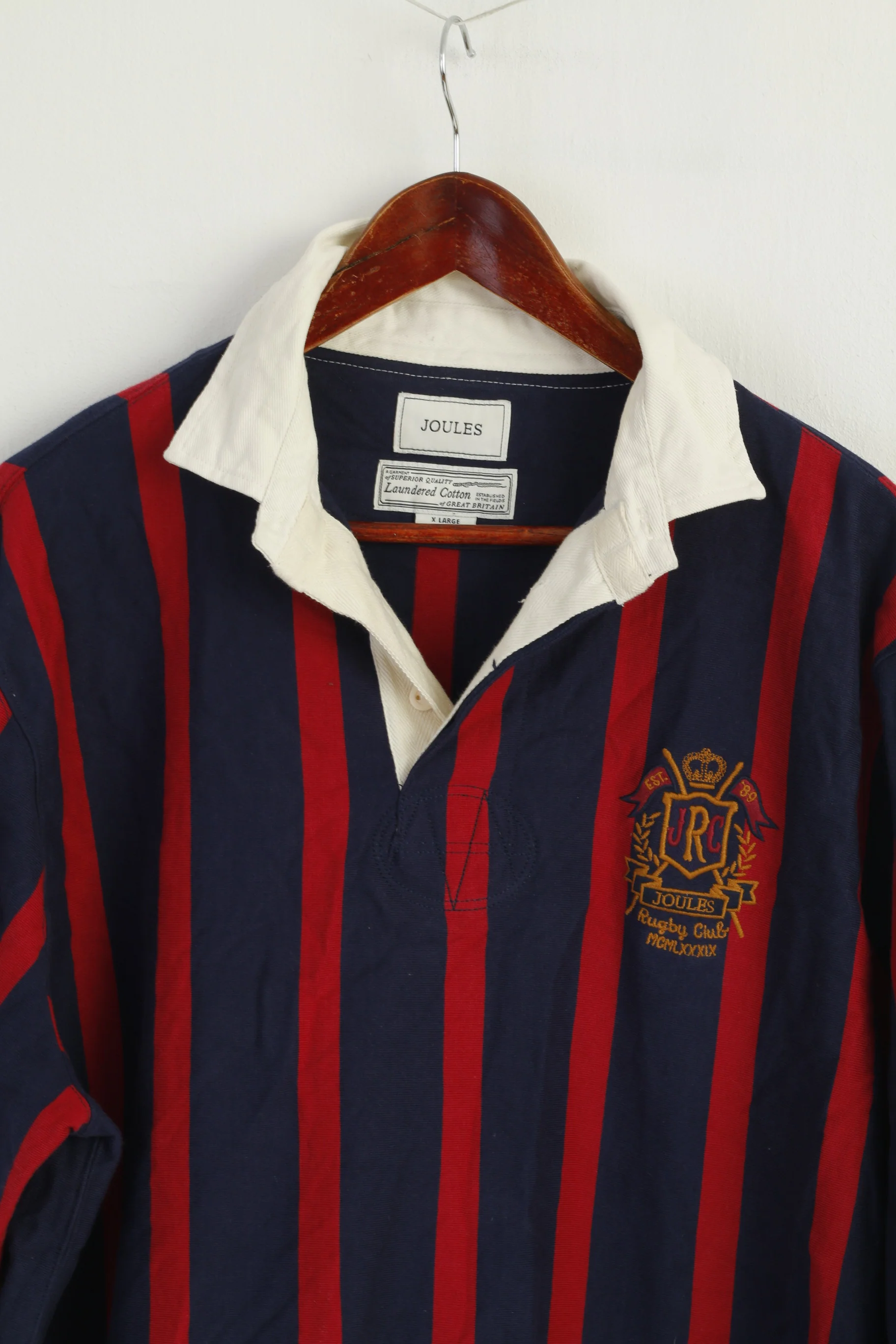 JOULES Men XL Polo Shirt Navy Striped England Rugby Club Long Sleeve Top - Image 3