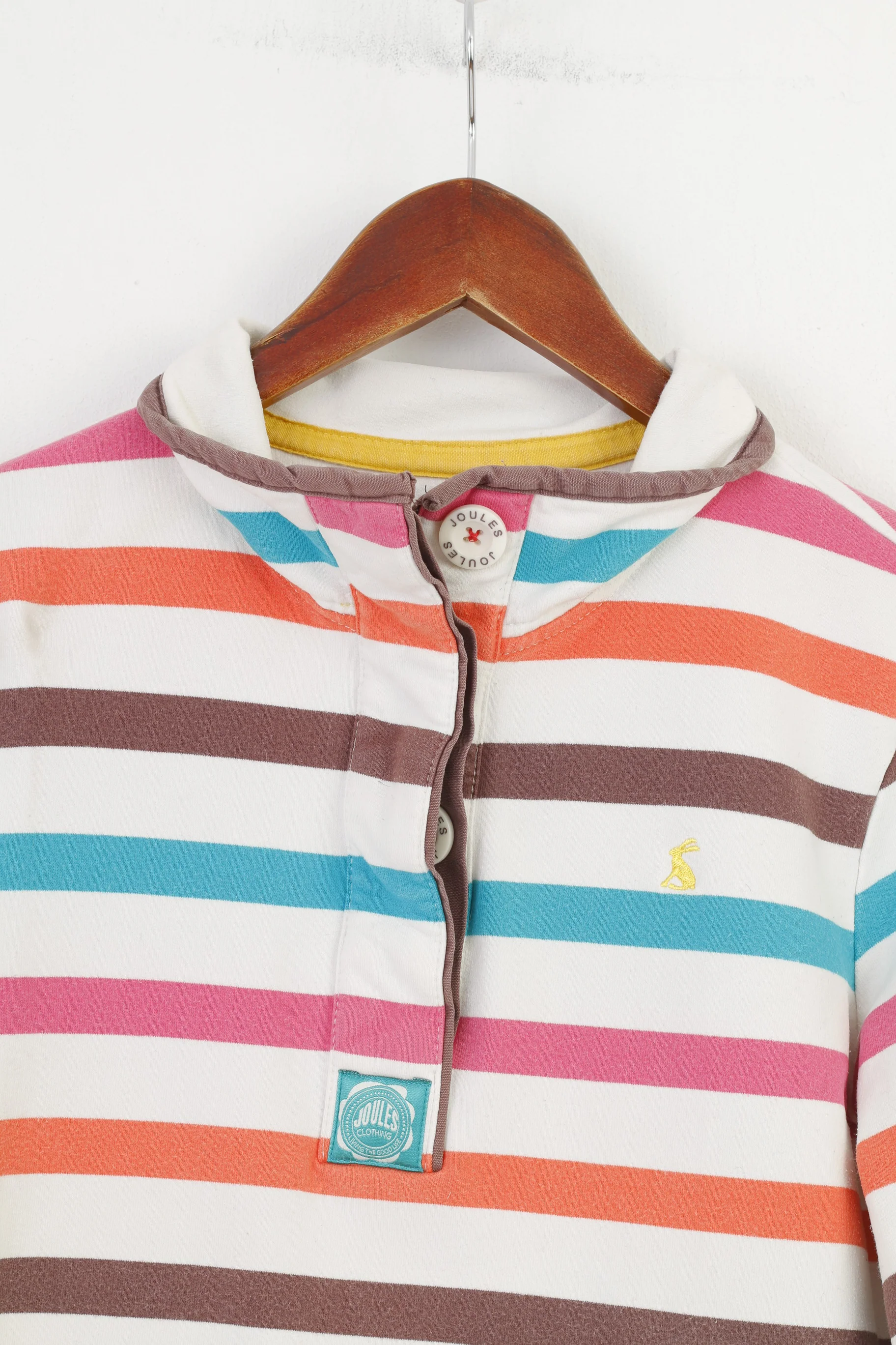 Joules Woman M Longsleeve Striped White Bottoms Collar Cotton Top - Image 2