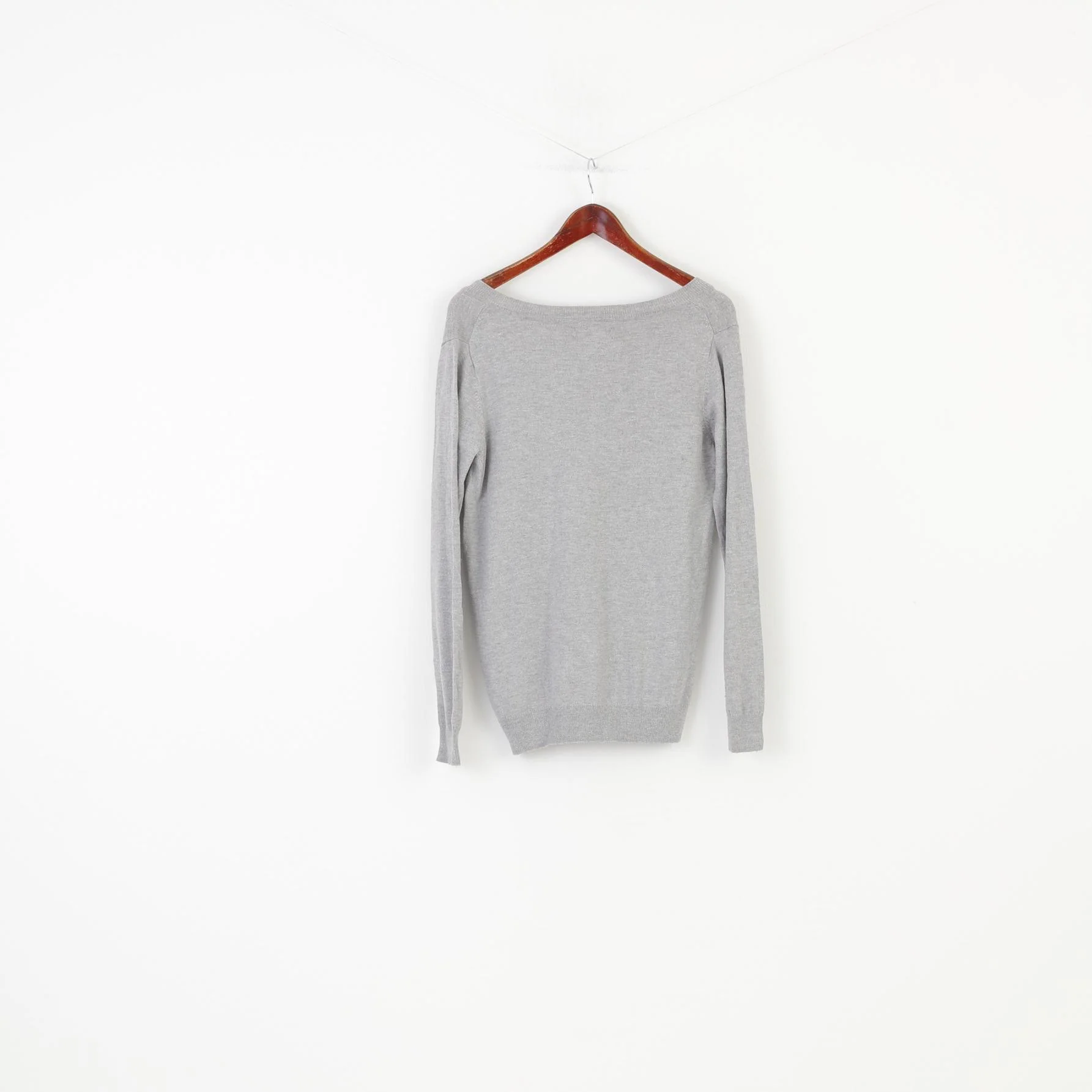 Joules Women L Jumper Gray Cotton Blend Vintage Knitwear V Neck Sweater - Image 7