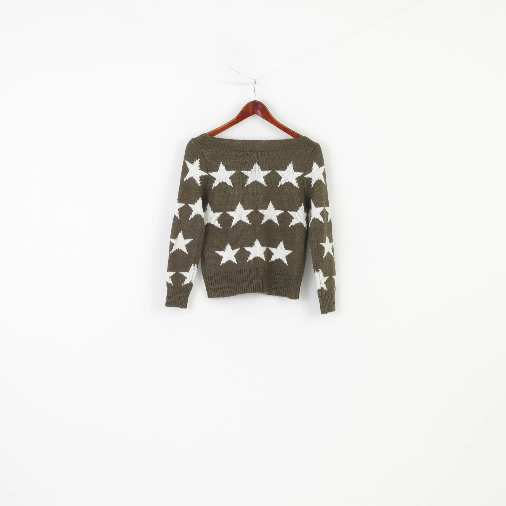 JÖWELL Woman S Jumper Khaki Stars Crew Neck Acrylic Sweater Knitwear Classic Top - Image 6