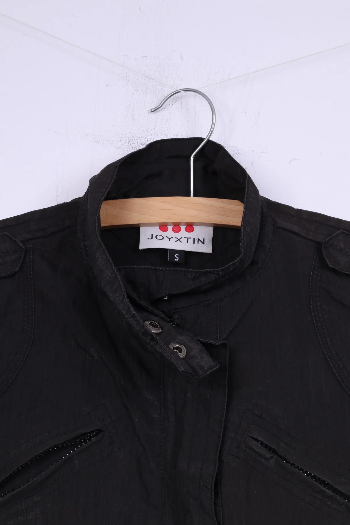 Joyxtin Womens S Lightweight Jacket Black Full Zipper Stand Up Collar Cotton Nylon - Image 2