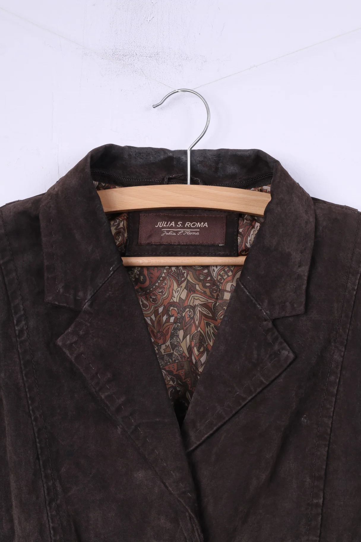 Julia S.Roma Womens 20 2XL Leather Jacket Blazer Suede Brown Single Breasted Jacket - Image 2