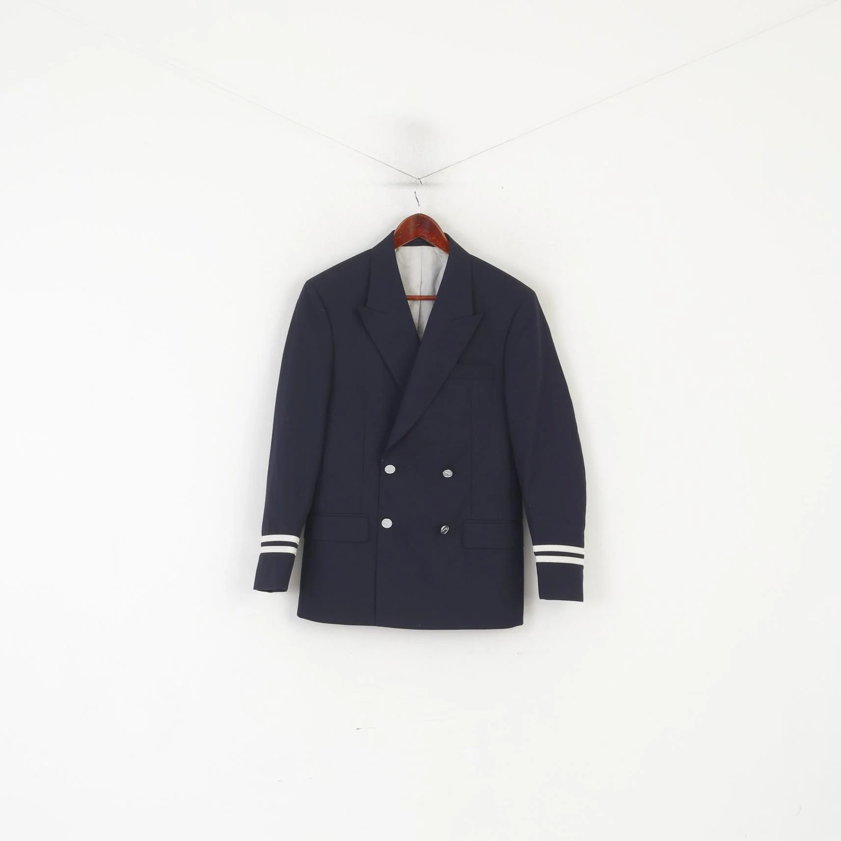 Julien Mac donald Men 34 Short Blazer Navy Wool Marine Double Breasted Jacket