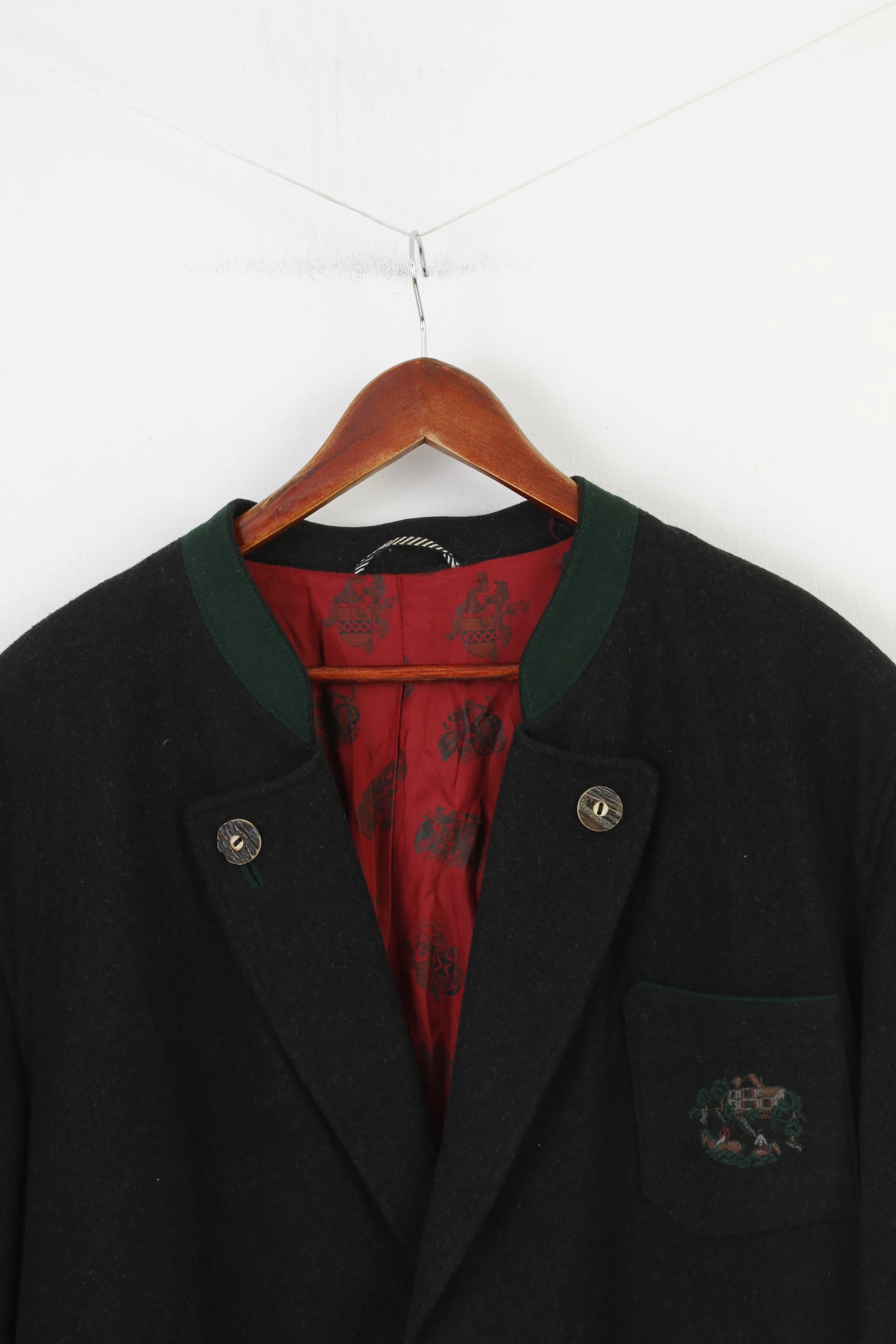 Julius Lang Men 28 58 Blazer Charcoal Bottoms Wool Embroidered Vintage Tiroler Loden Jacket - Image 2