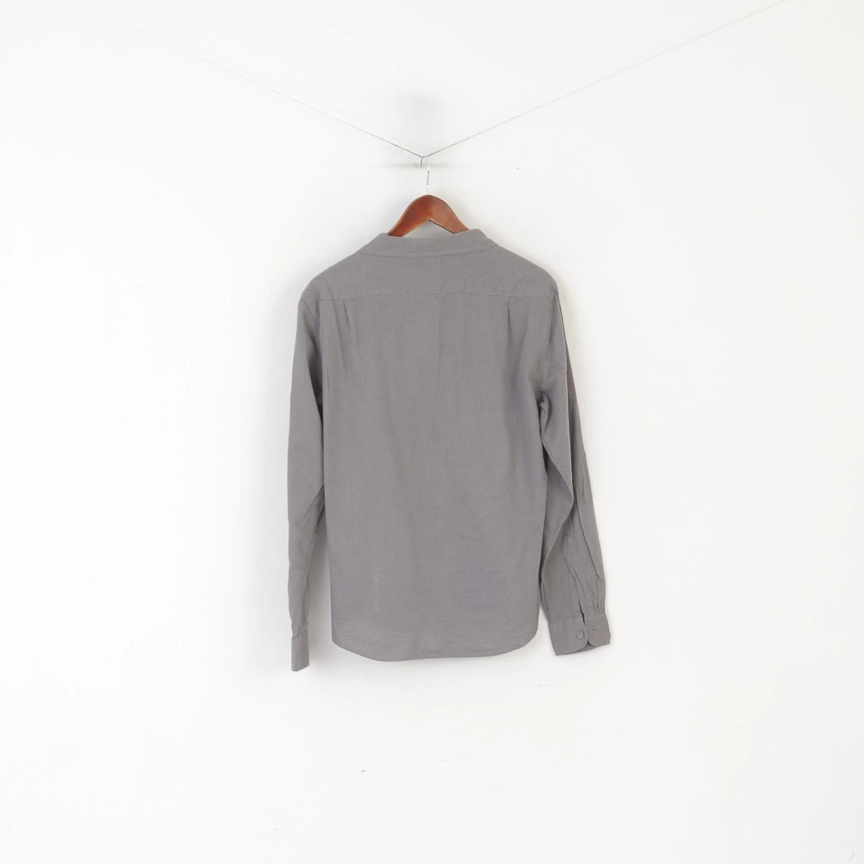Kangol Men M Casual Shirt Gryy Cotton Thin Vintage Pocket Long Sleeve Top - Image 6
