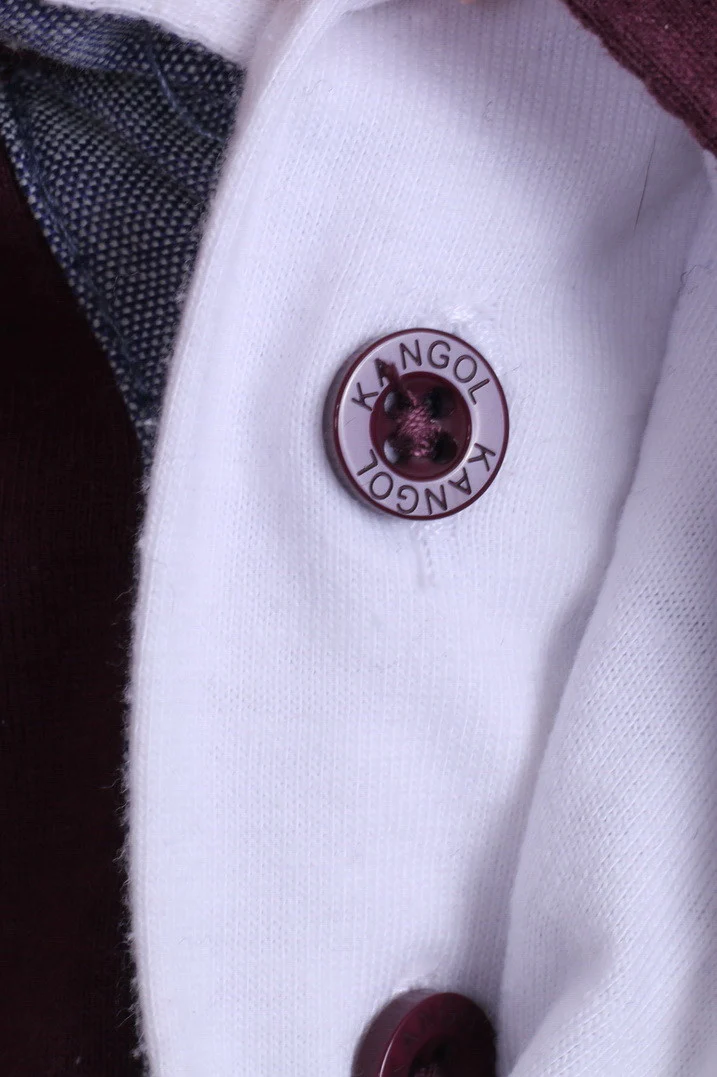 KANGOL Mens L Polo Shirt Long Sleeve Cotton Maroon Sport - Image 3
