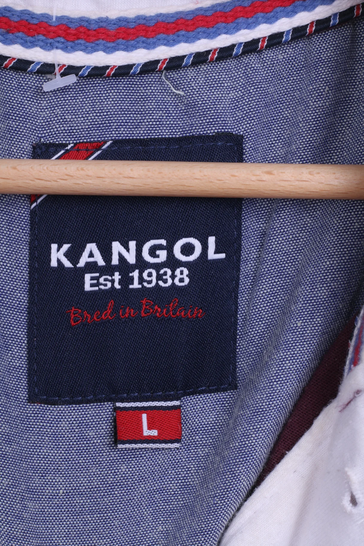 KANGOL Mens L Polo Shirt Long Sleeve Cotton Maroon Sport - Image 4