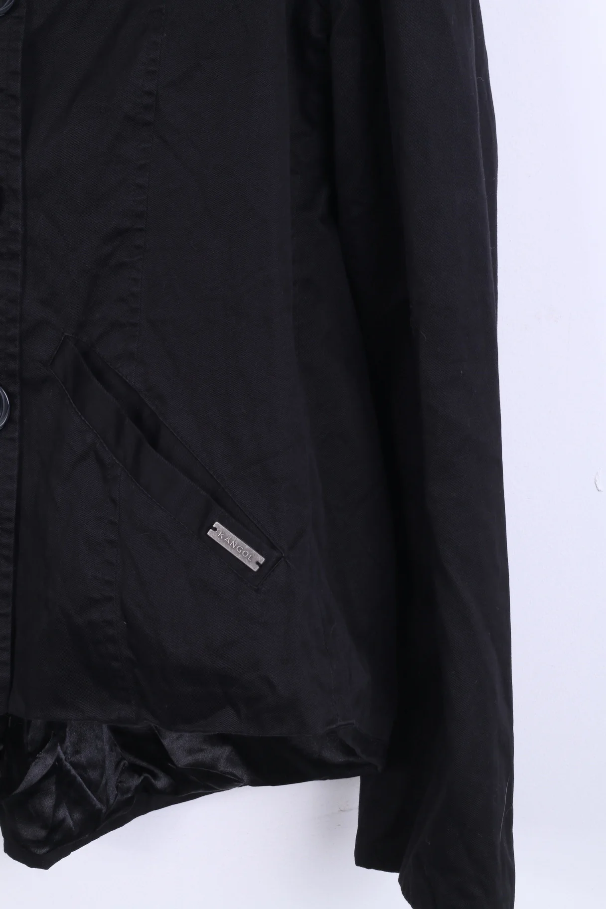 KANGOL Women 14 Jacket Black Buttoned High Low Classic Cotton Top - Image 2