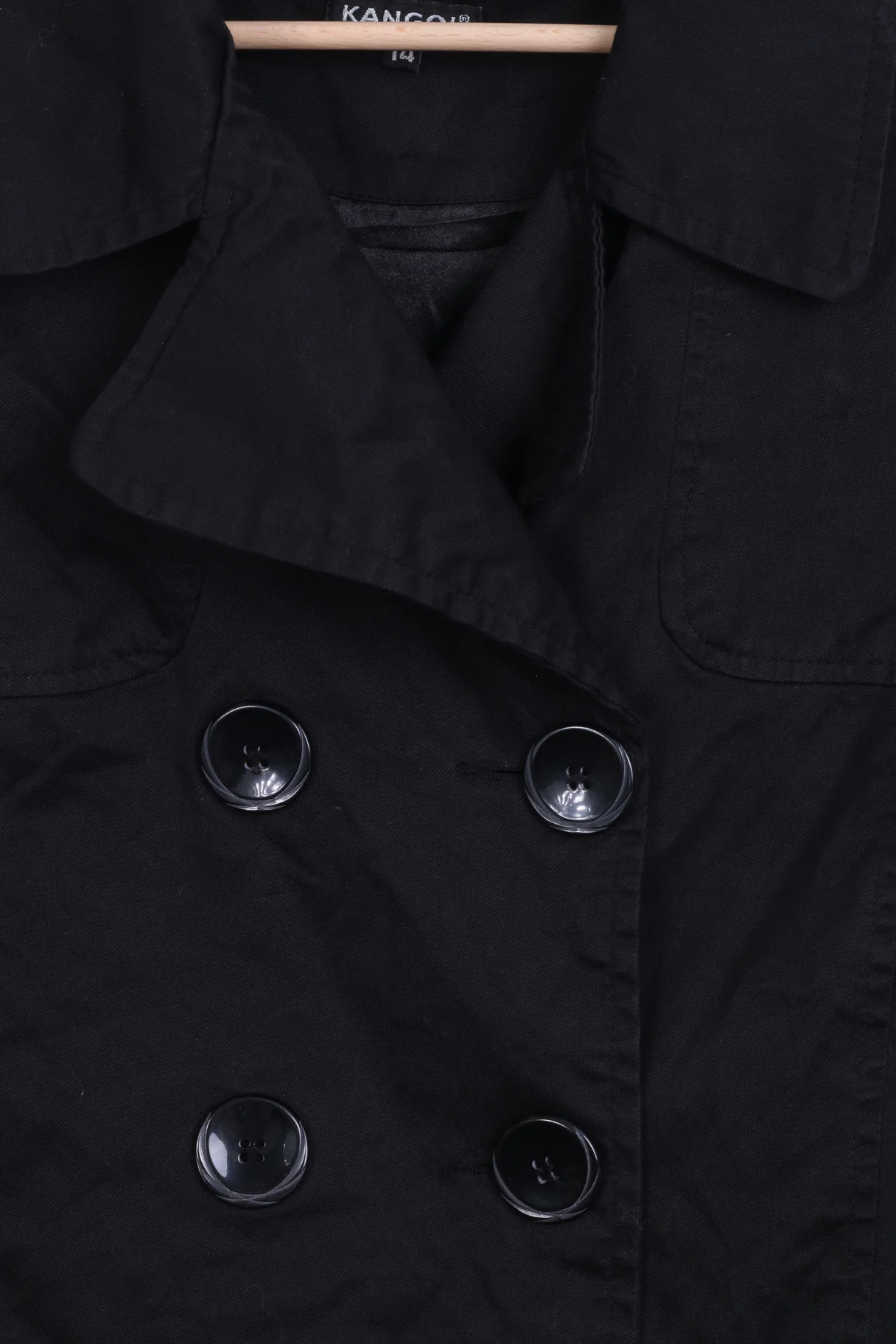 KANGOL Women 14 Jacket Black Buttoned High Low Classic Cotton Top - Image 3