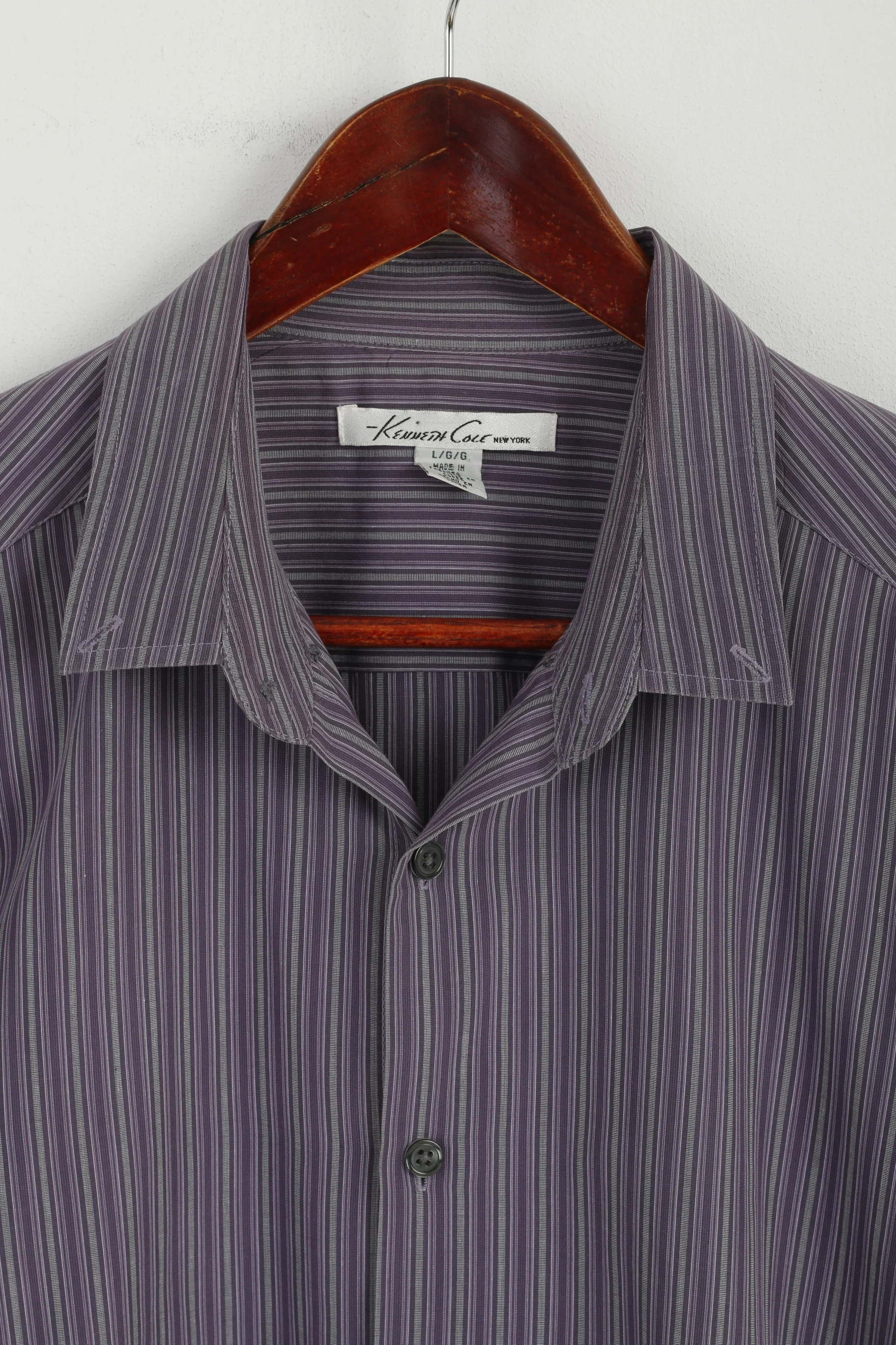 Kenneth Cole Mens L Casual Shirt Purple Striped Cotton Long Sleeve Top - Image 2