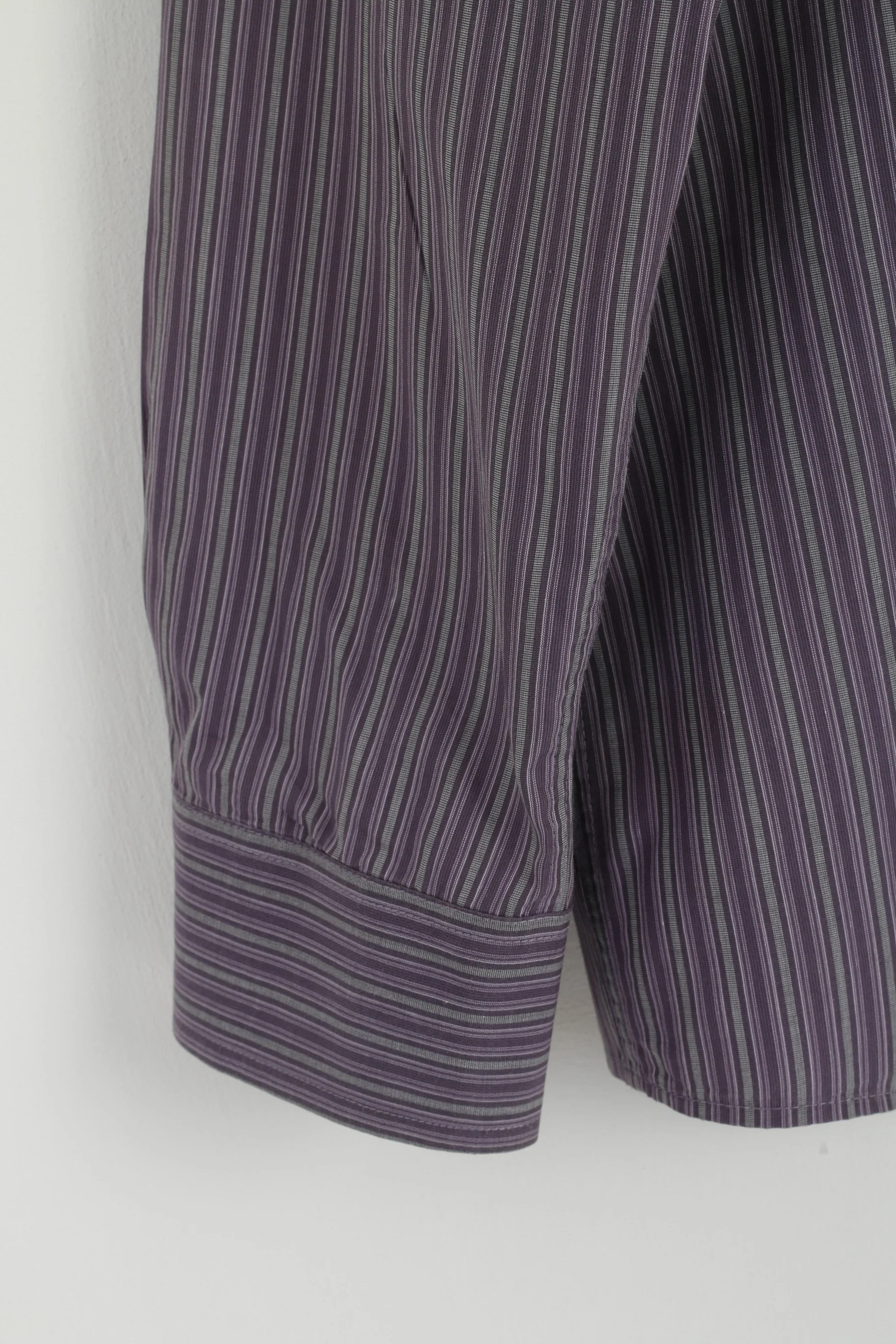 Kenneth Cole Mens L Casual Shirt Purple Striped Cotton Long Sleeve Top - Image 3