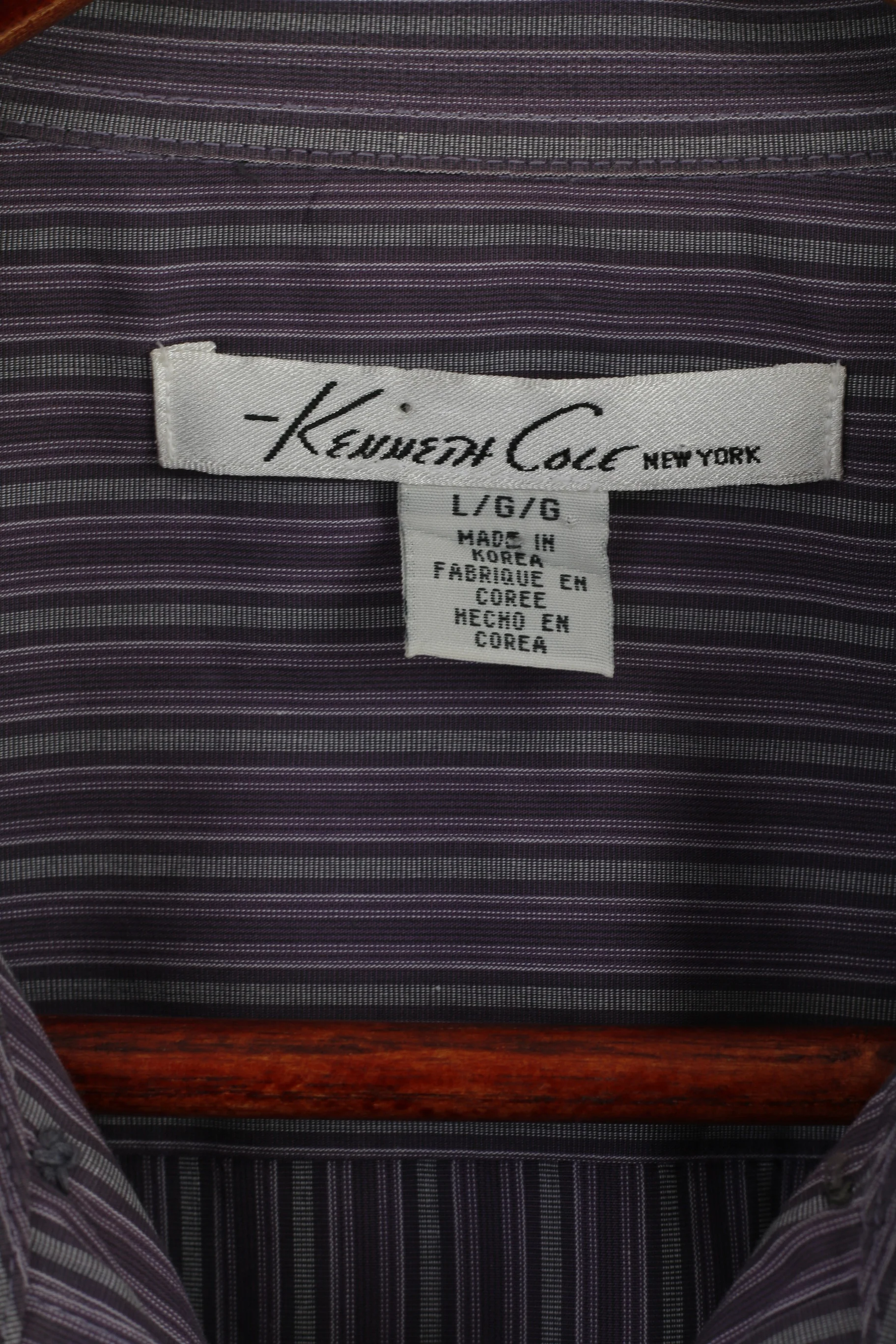 Kenneth Cole Mens L Casual Shirt Purple Striped Cotton Long Sleeve Top - Image 4