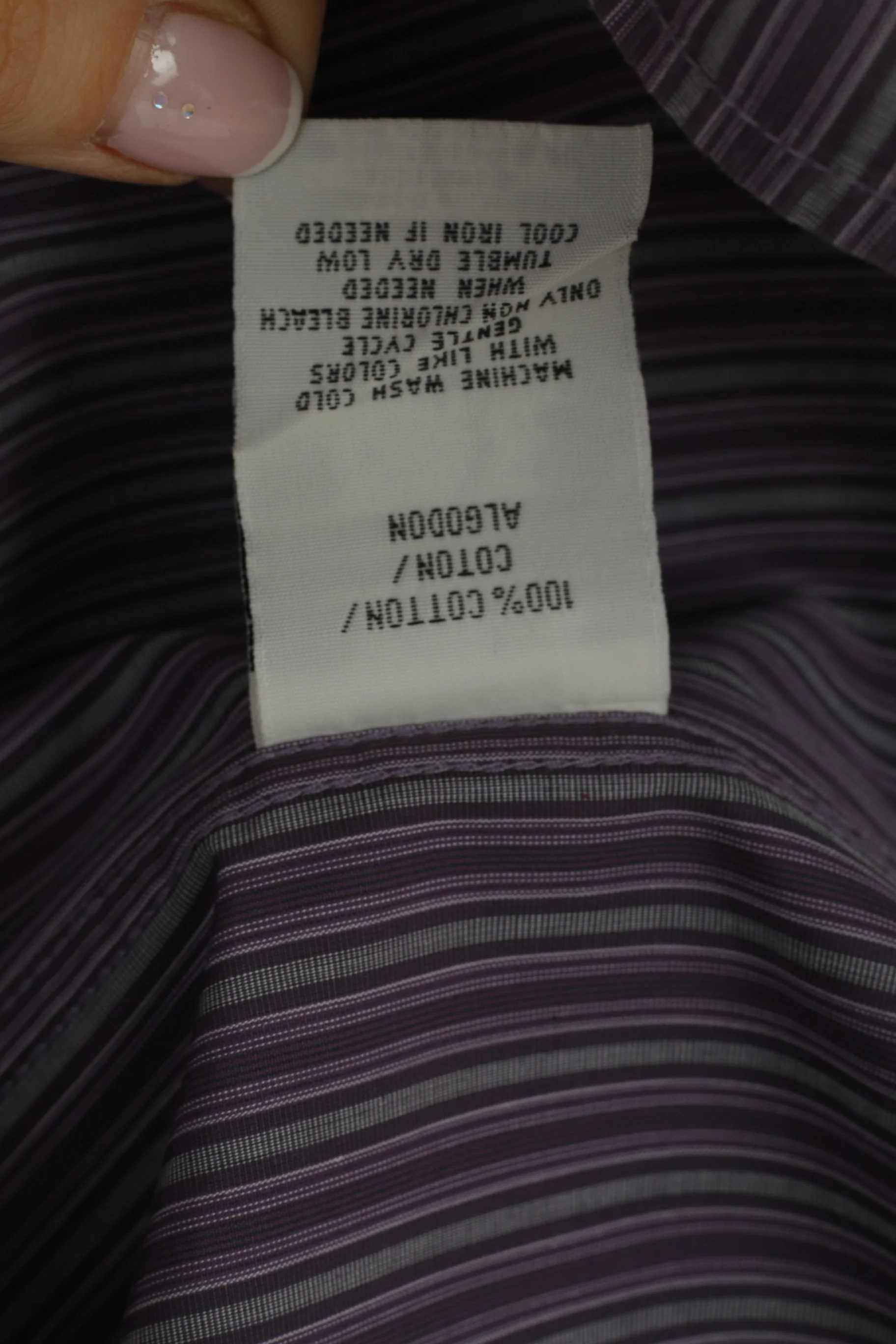 Kenneth Cole Mens L Casual Shirt Purple Striped Cotton Long Sleeve Top - Image 5